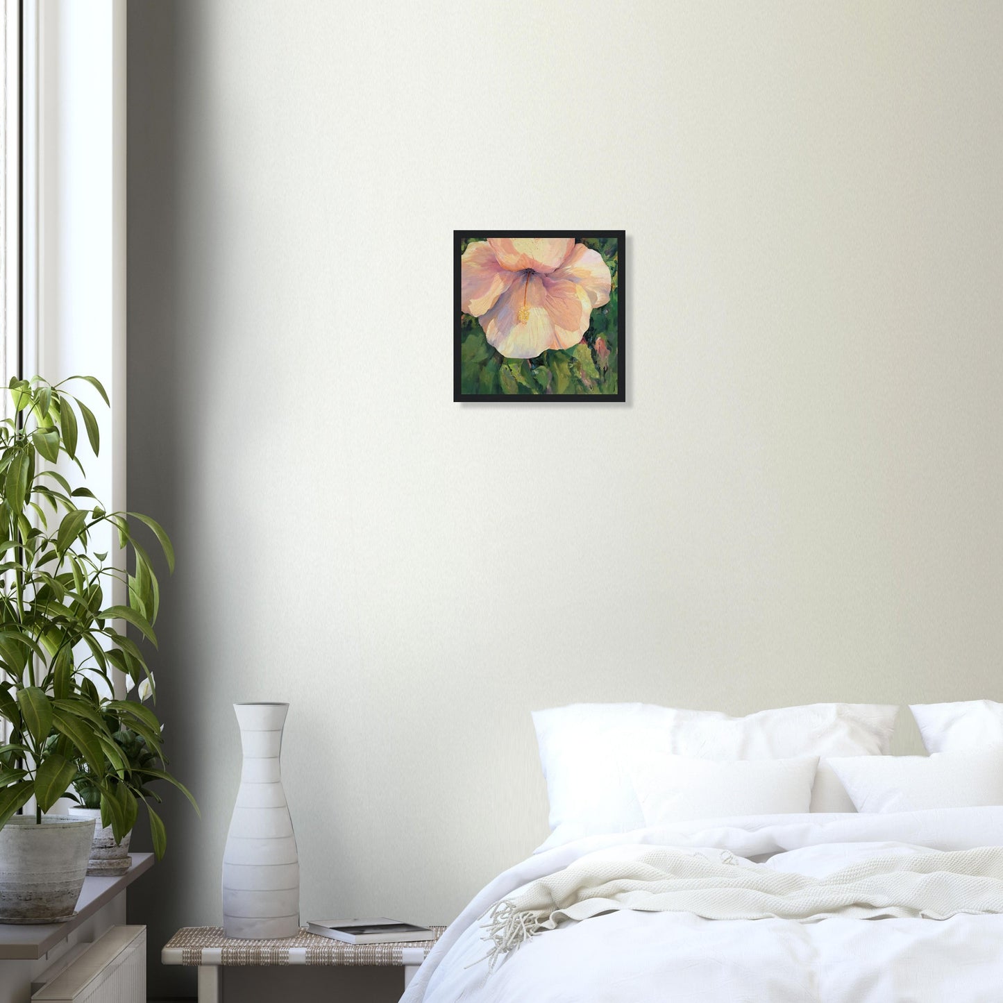 'Pink Hibiscus' Floral | 12x12 inch Wooden Framed Art Print | Original Artwork by American Artist Barbara Cleary