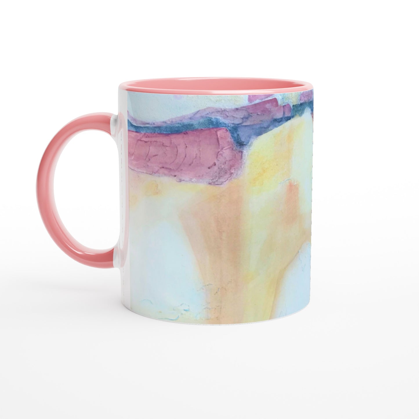 11oz White Ceramic Mug with Color Inside | Coffee Cup with 'Southwest Mixed Media' Abstract Artwork by American Artist Barbara Cleary