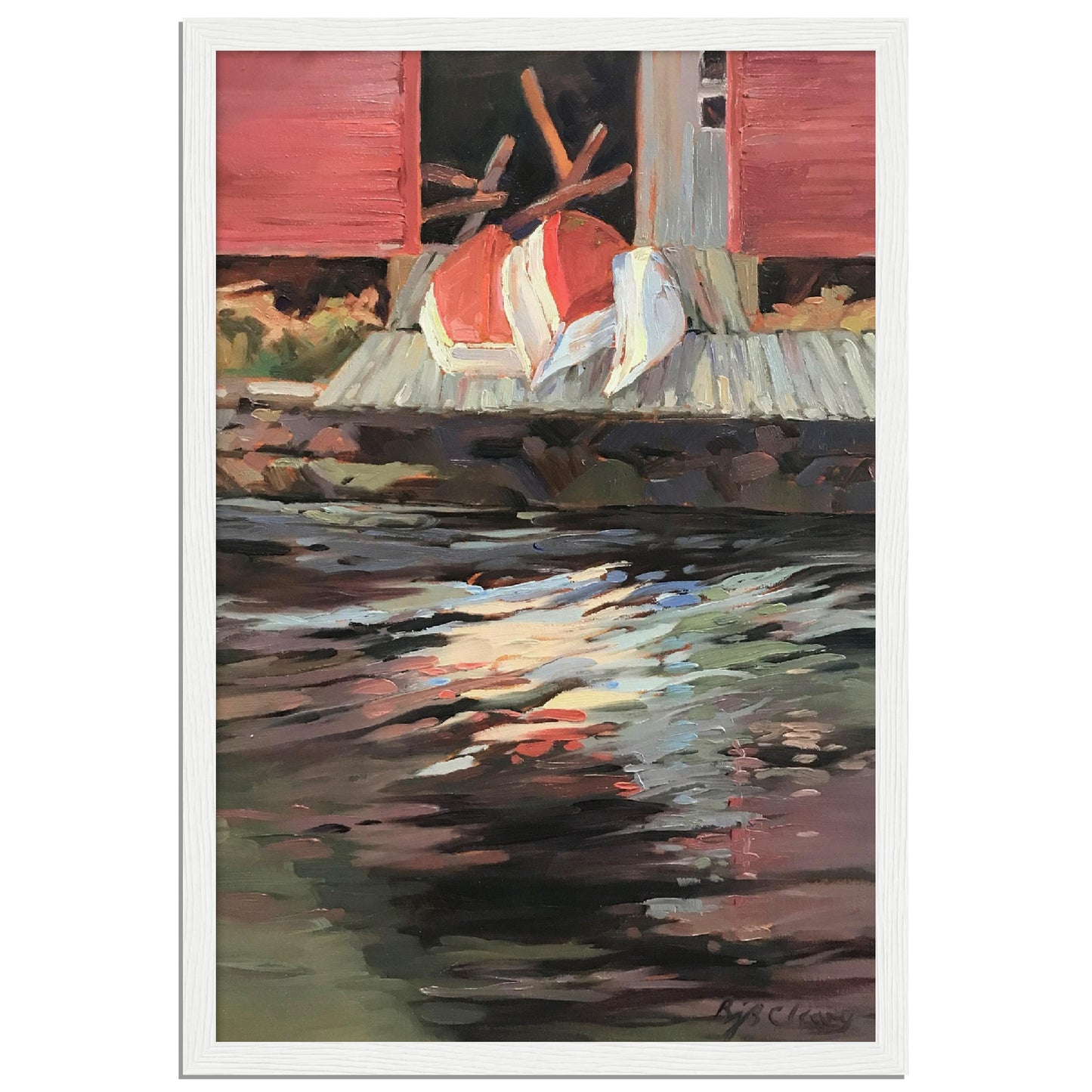 'Boathouse' I 12x18 inch Wooden Framed Coastal Art Print I Original Artwork by American Artist Barbara Cleary