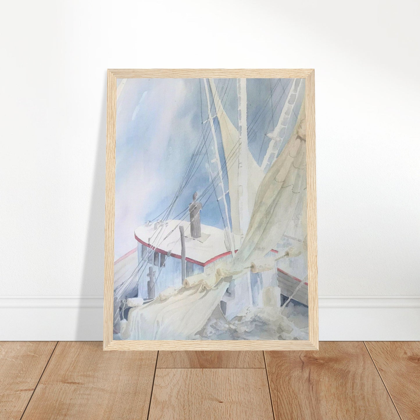 'Sailboats' Coastal Watercolor | 12x16 Wooden Framed Art Print | Original Artwork by American Artist Barbara Cleary