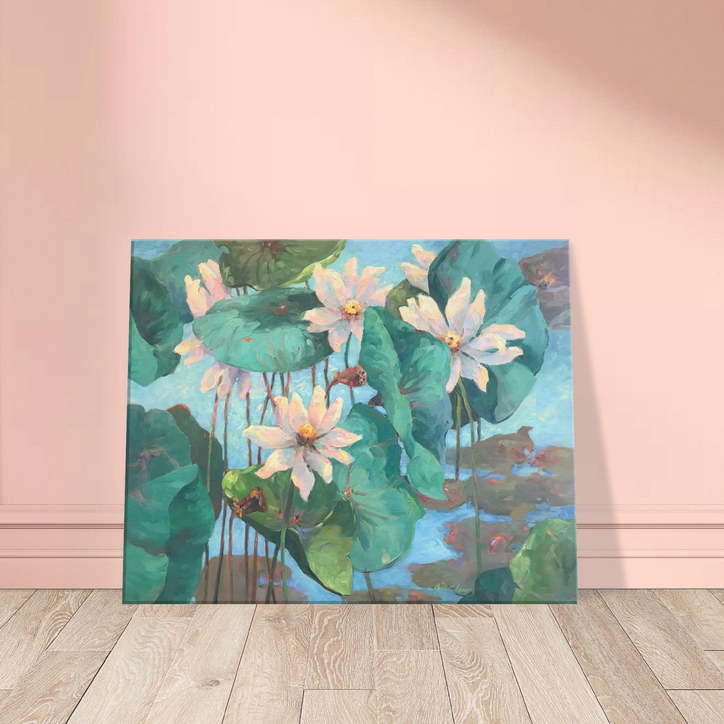 'Lily Pads' Floral I 16x20 inch Art Print on Canvas I Original Artwork by American Artist Barbara Cleary