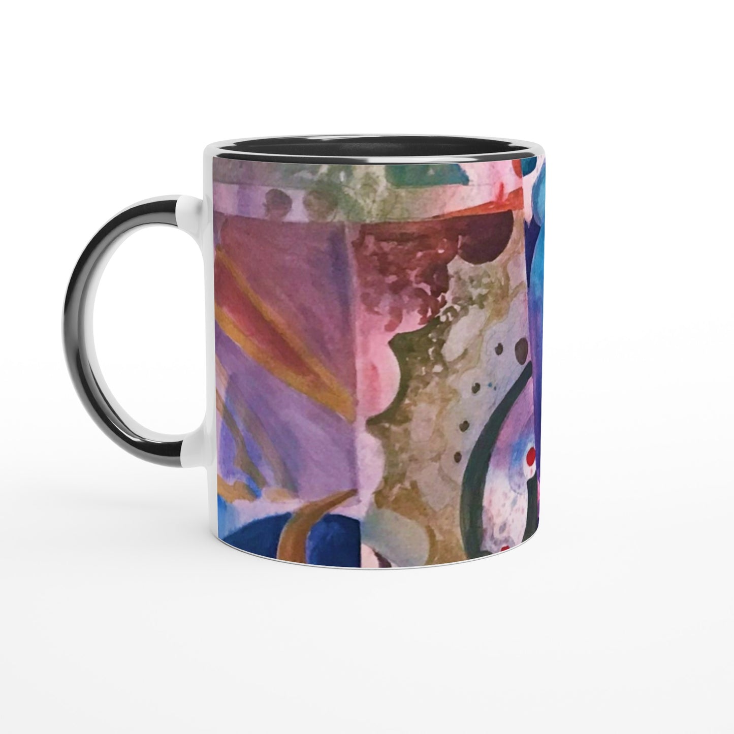 11oz White Ceramic Mug with Color Inside | Coffee Cup with 'Kaleidoscope' Abstract Artwork by American Artist Barbara Cleary