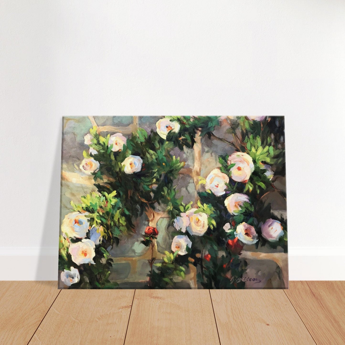 'Vining White Roses' Floral I 12x16 inch Art Print on Canvas I Original Artwork by American Artist Barbara Cleary