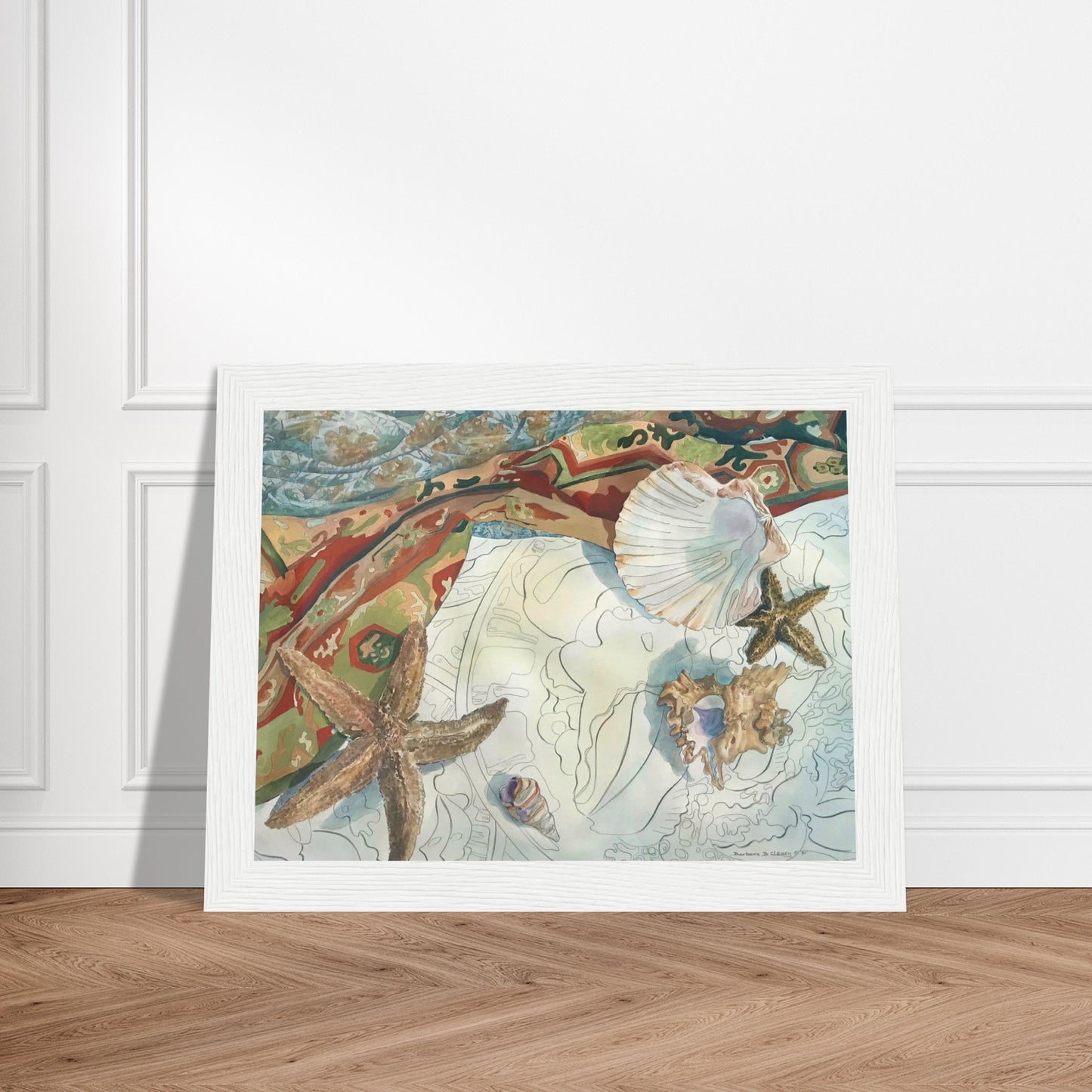 'Shells' Coastal Watercolor | 6x8, 8x12, or 12x16 Wooden Framed Art Print | Original Artwork by American Artist Barbara Cleary