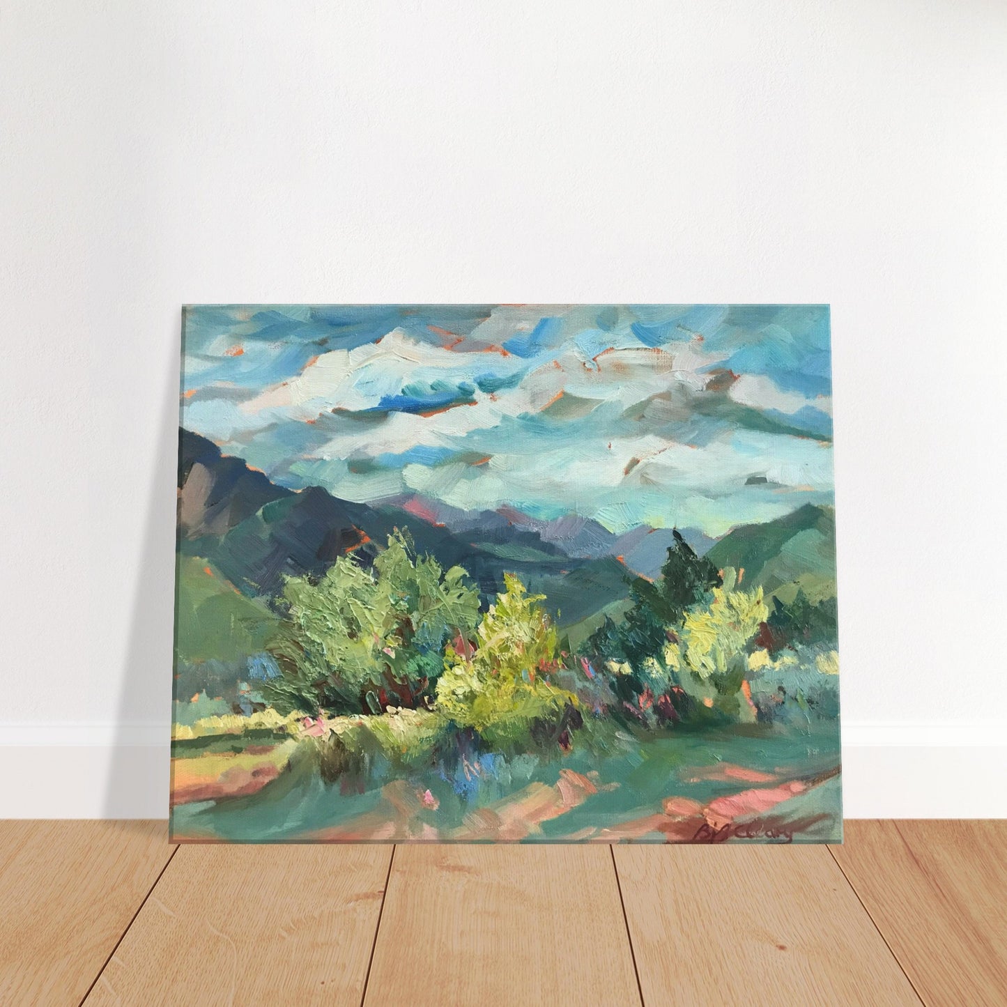 'Pueblo Lands Plein Air' Southwestern Landscape I 16x20 inch Art Print on Canvas I Original Artwork by American Artist Barbara Cleary