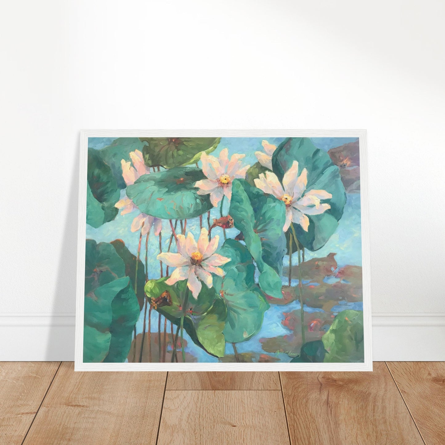 "Lily Pads" Floral Wooden Framed 16x20 Art Print by Barbara Cleary Designs