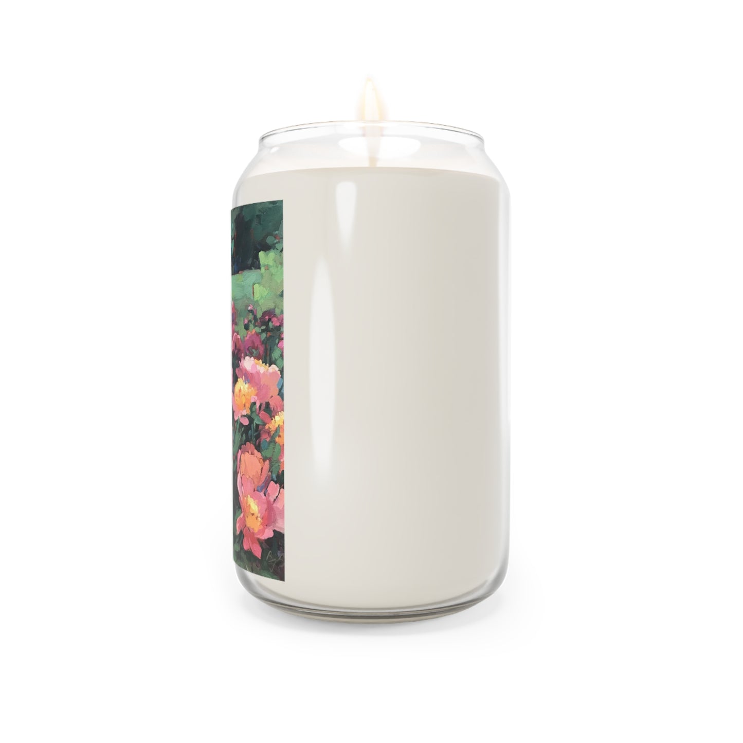13.75oz Eco-Friendly Scented or Unscented Soy Wax Candle Jar with 'Pink Princess' Floral Artwork by American Artist Barbara Cleary