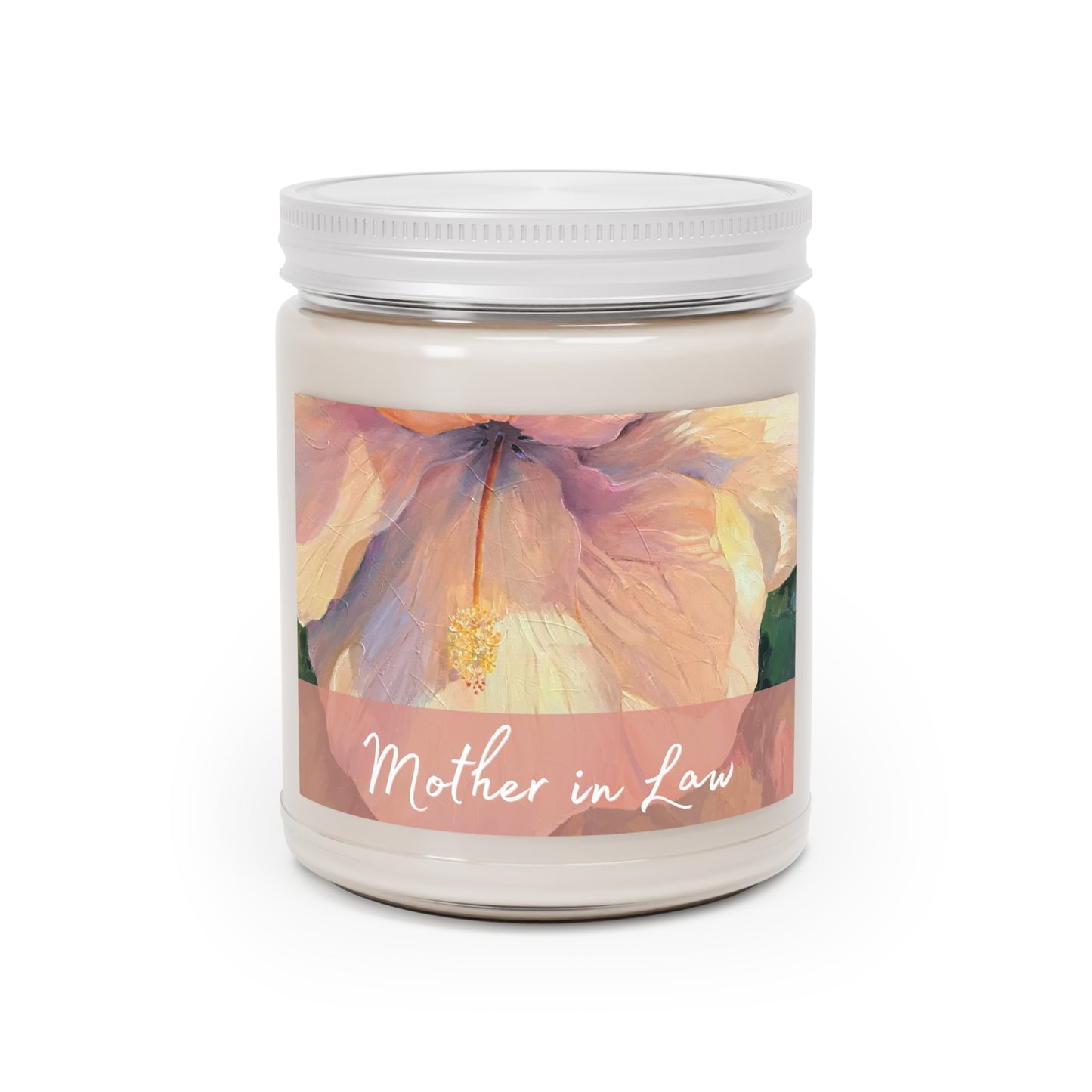 'Mother in Law' 9oz Eco-Friendly Soy Wax Candle Jar I Bridal Collection with 'Hibiscus' Artwork by American Artist Barbara Cleary