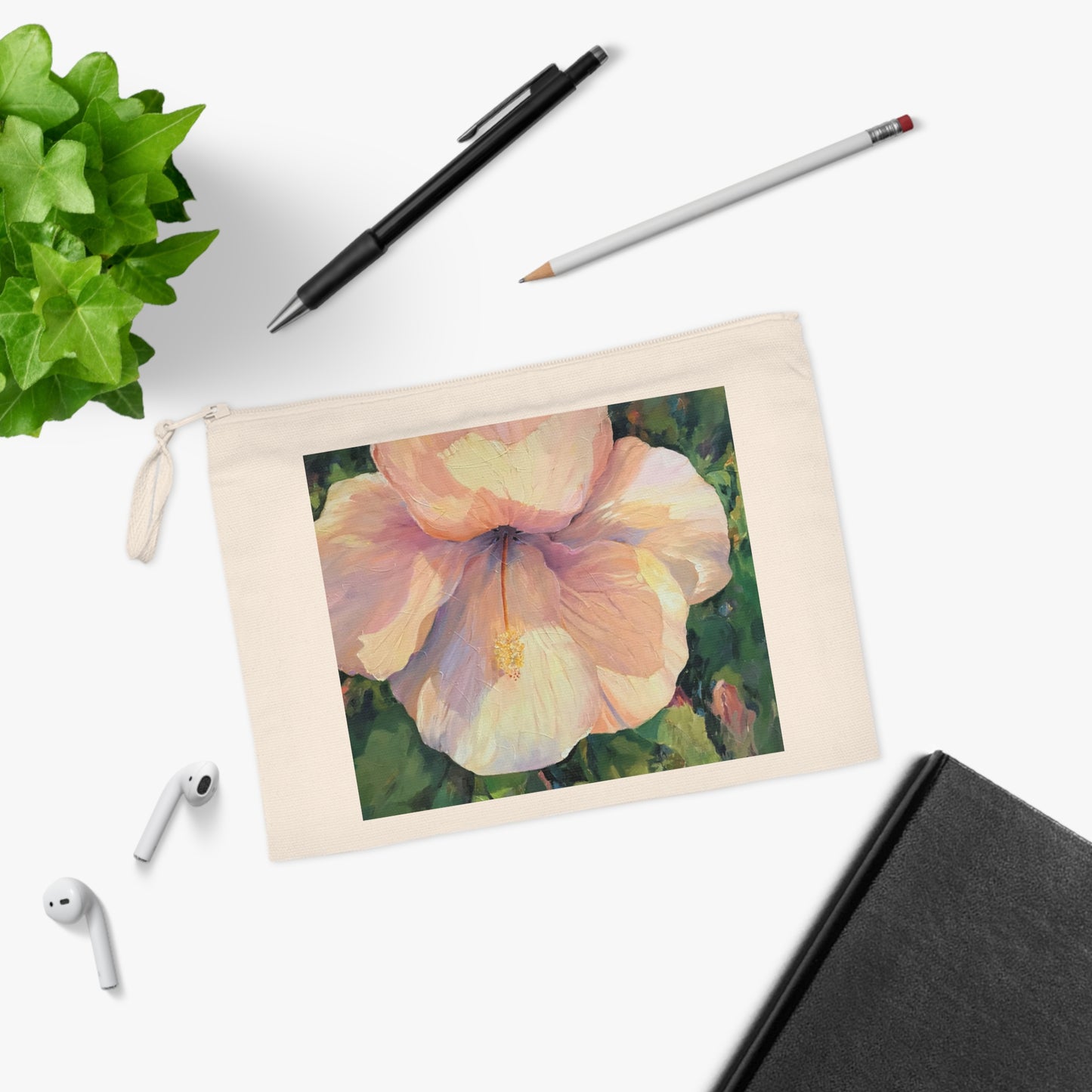 Eco-Friendly Pouch with 'Hibiscus' I Original Artwork by American Artist Barbara Cleary