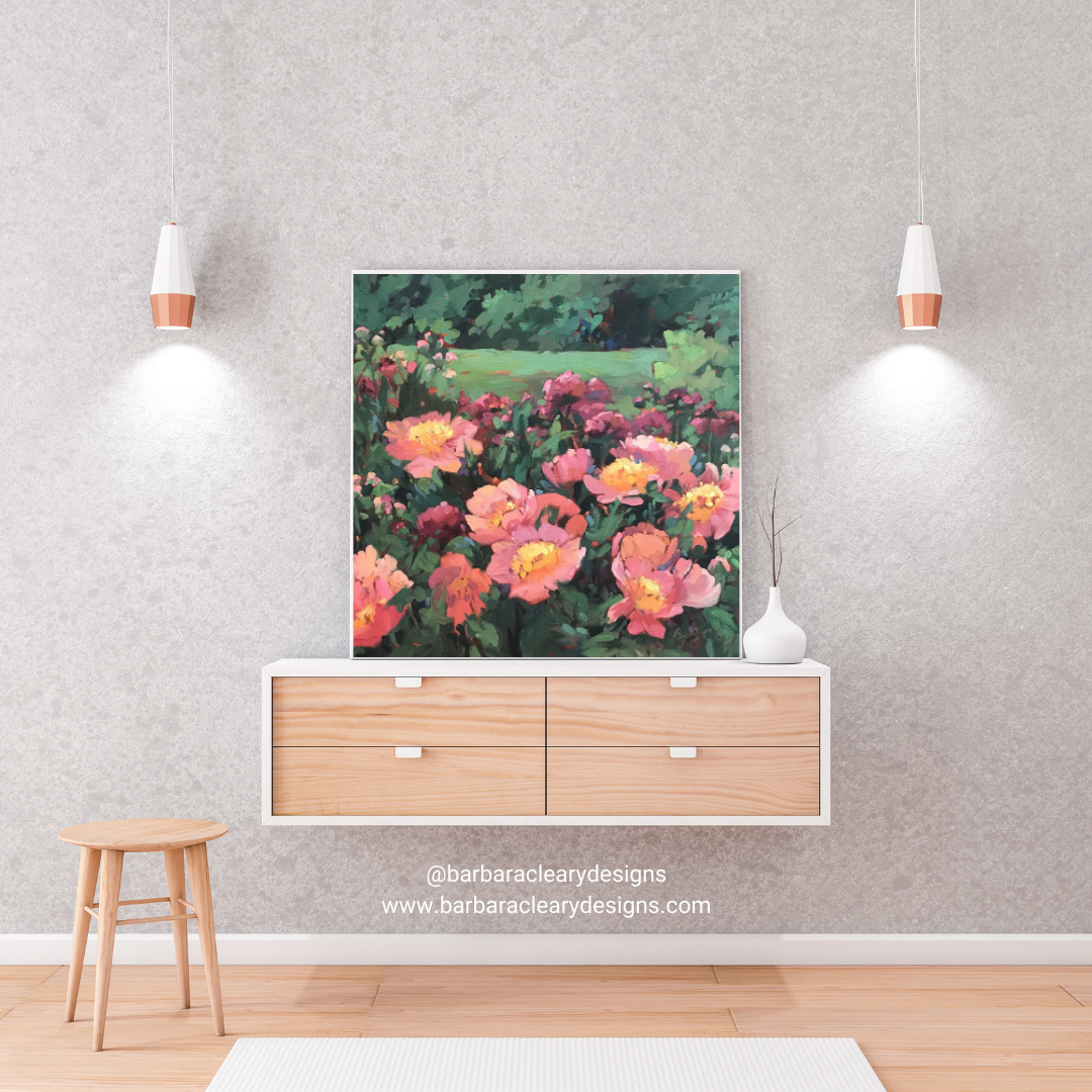 'Pink Princess' Floral I 16x16 inch Art Print on Canvas I Original Artwork by American Artist Barbara Cleary I F25