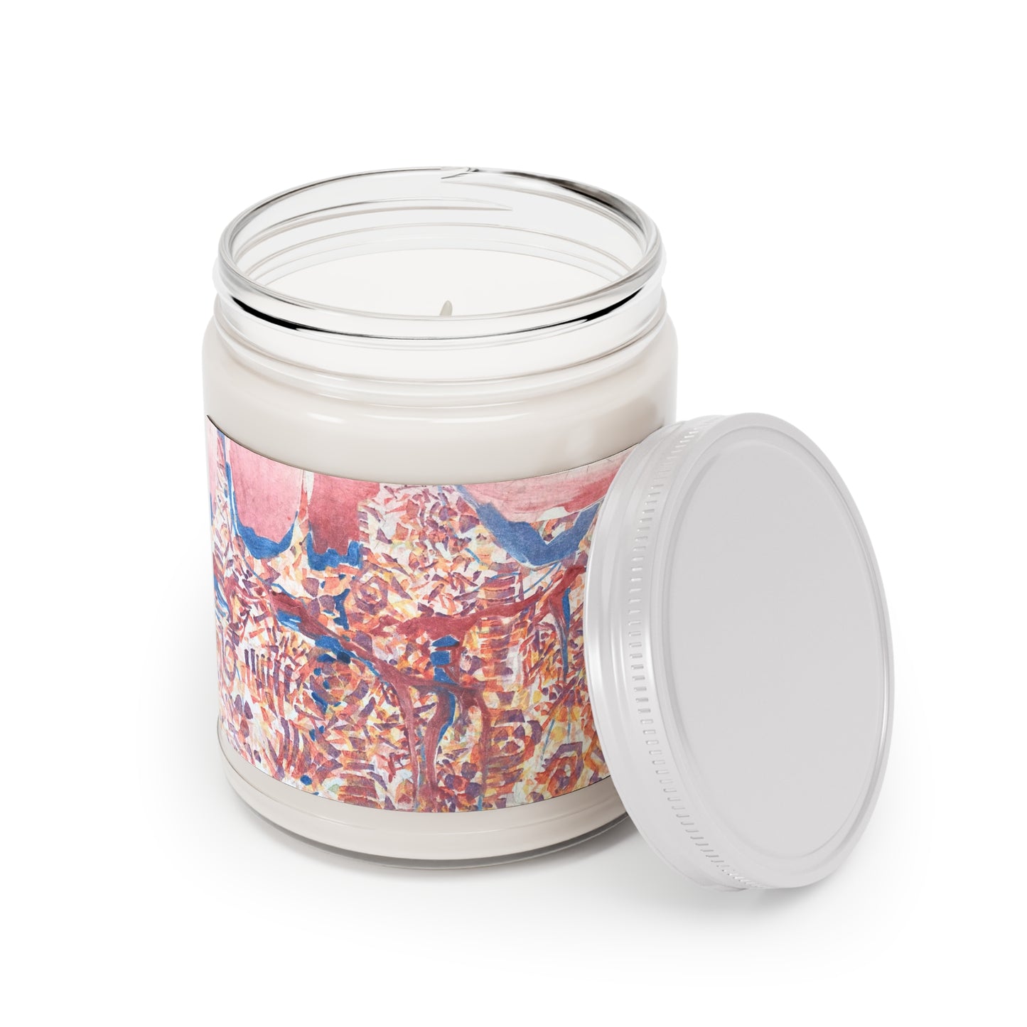 9oz Eco-Friendly Scented or Unscented Soy Wax Candle Jar with 'Abstract Fusion' Abstract Artwork by American Artist Barbara Cleary