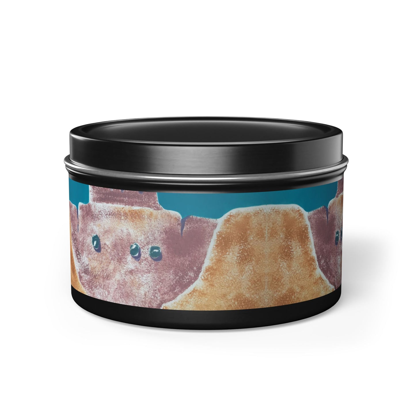 8oz Eco-Friendly Scented or Unscented Soy Wax Tin Candle with 'Pueblo Series 1' Abstract Artwork by American Artist Barbara Cleary