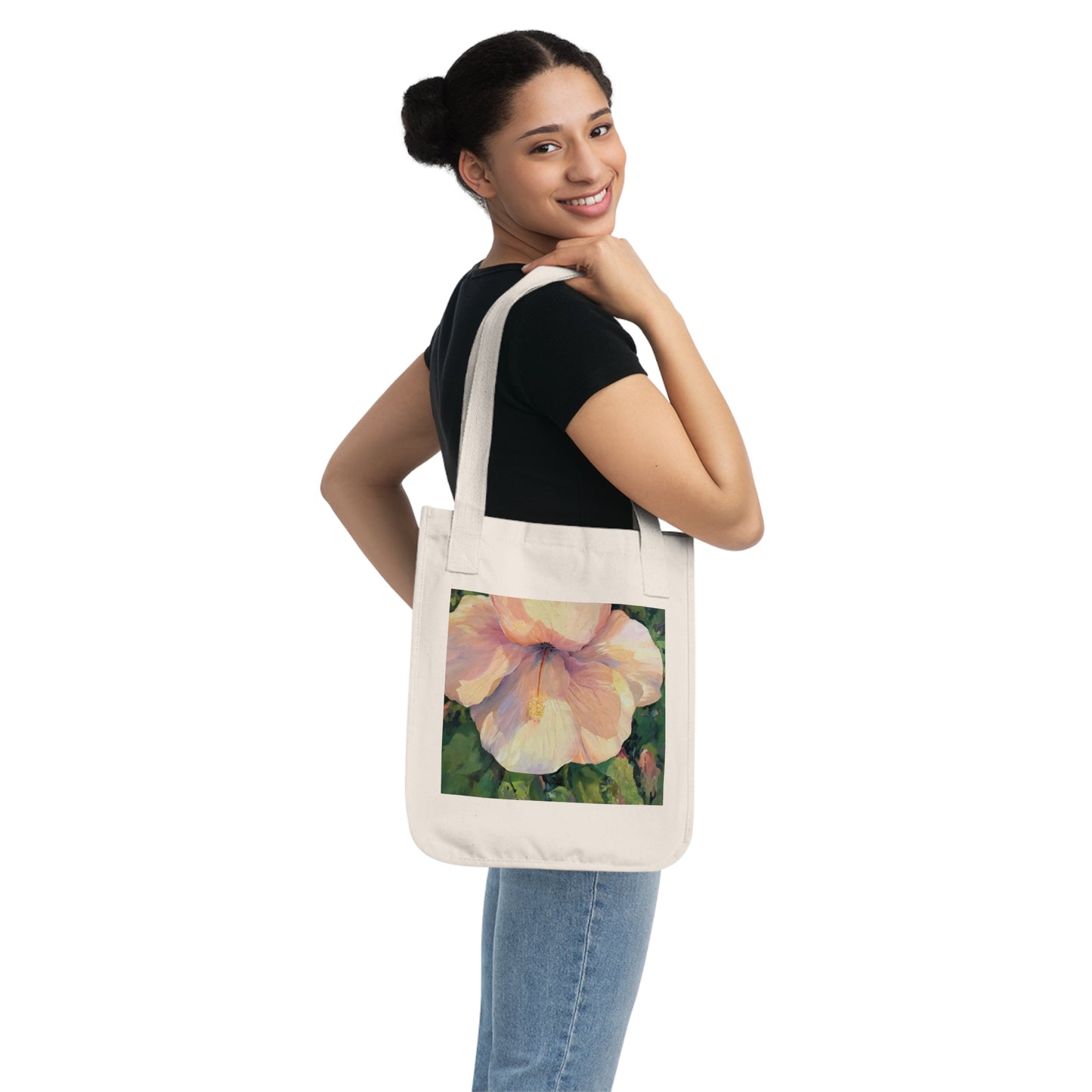 Organic Canvas Tote Bag with 'Hibiscus' I Original Artwork by American Artist Barbara Cleary