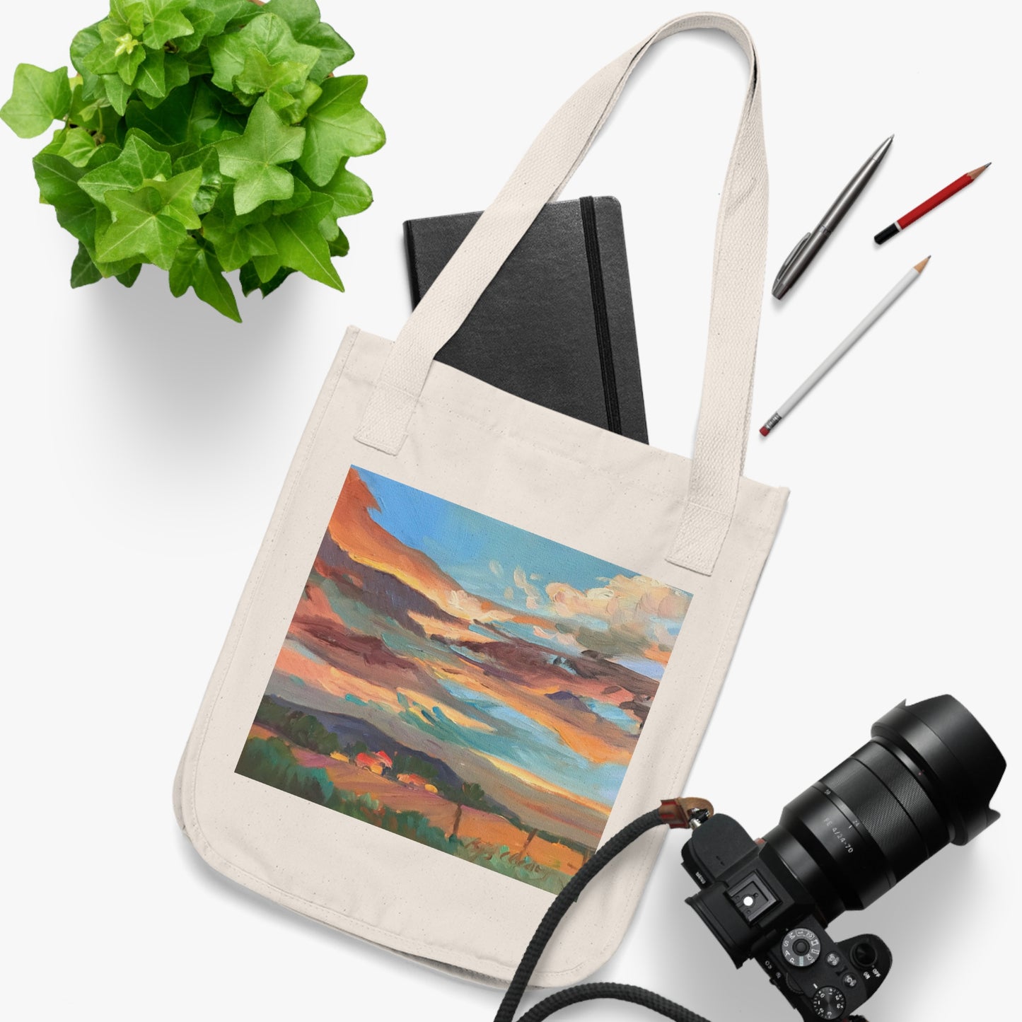 Organic Canvas Tote Bag with 'Fall Sky' I Original Artwork by American Artist Barbara Cleary (Fall Collection)