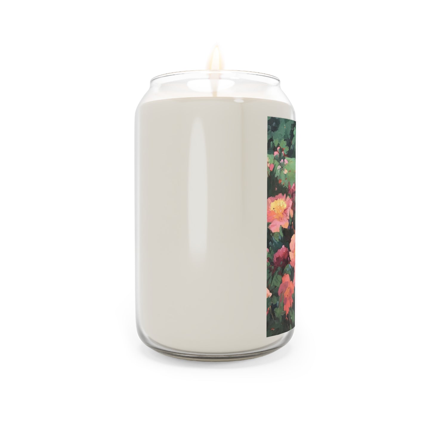 13.75oz Eco-Friendly Scented or Unscented Soy Wax Candle Jar with 'Pink Princess' Floral Artwork by American Artist Barbara Cleary