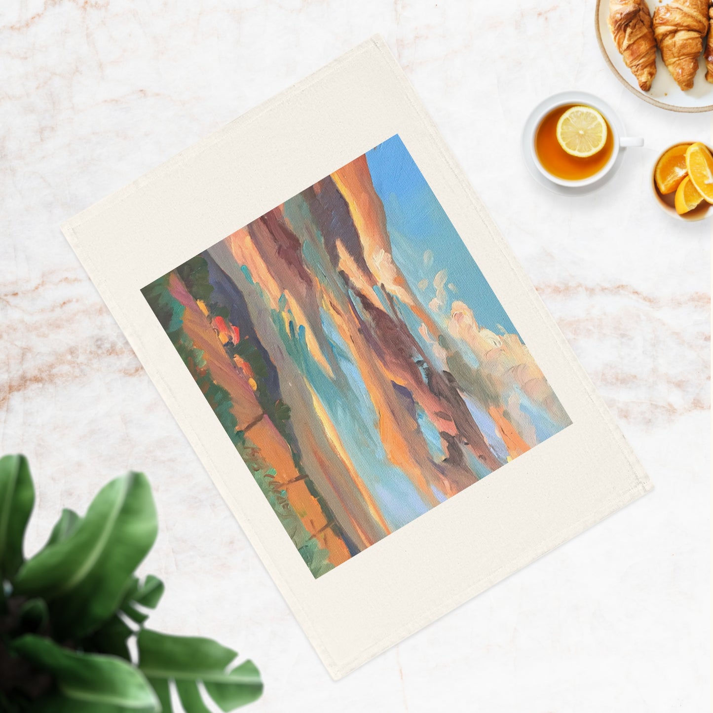 'Fall Sky' Organic Cotton Tea Towel I Original Artwork by American Artist Barbara Cleary (Fall Collection)