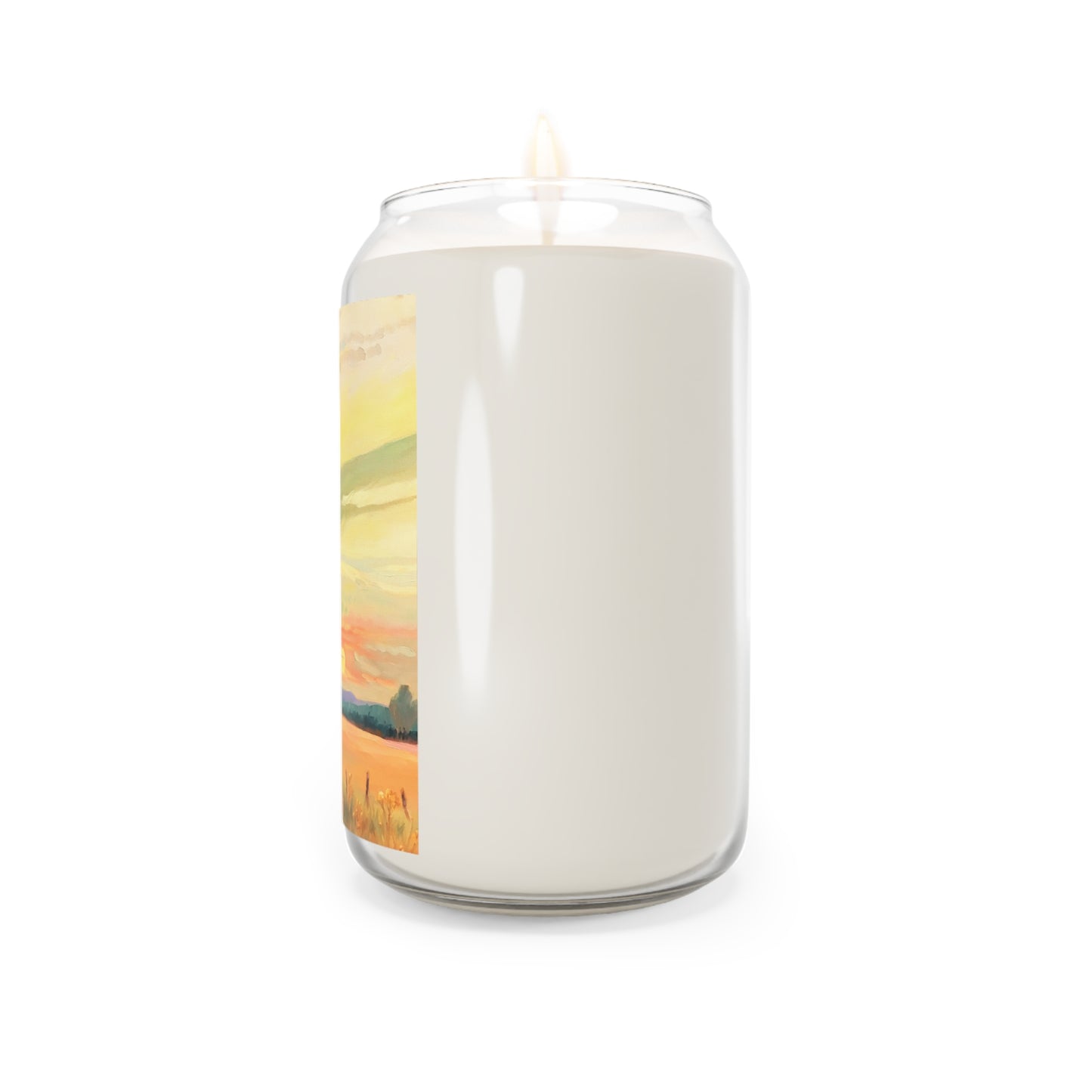13.75oz Eco-Friendly Scented or Unscented Soy Wax Candle Jar with 'Sunsrise' Landscape Artwork by American Artist Barbara Cleary