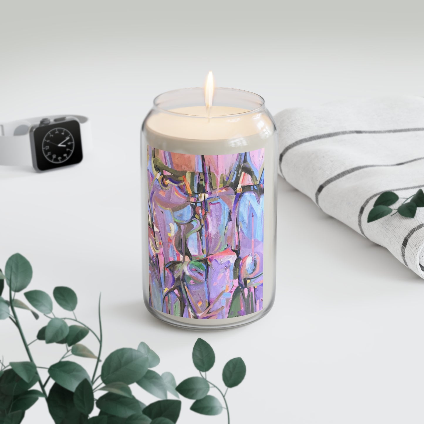 13.75oz Eco-Friendly Scented or Unscented Soy Wax Candle Jar with 'Passages' Abstract Artwork by American Artist Barbara Cleary