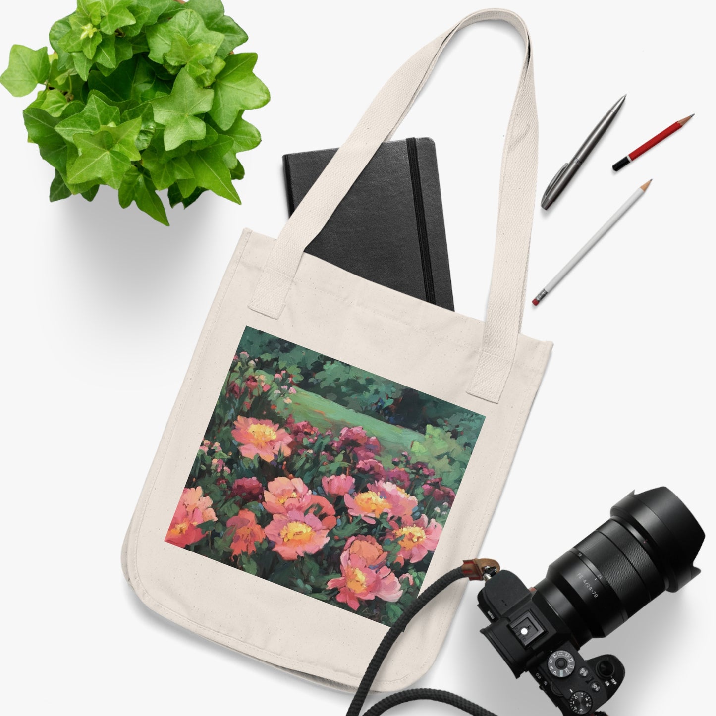 Organic Canvas Tote Bag with 'Pink Princess Floral' I Original Artwork by American Artist Barbara Cleary