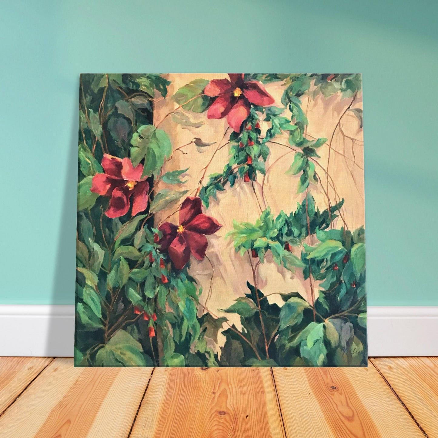 "Climatis Vine" 16x16 inch Print on Canvas by Barbara Cleary Designs