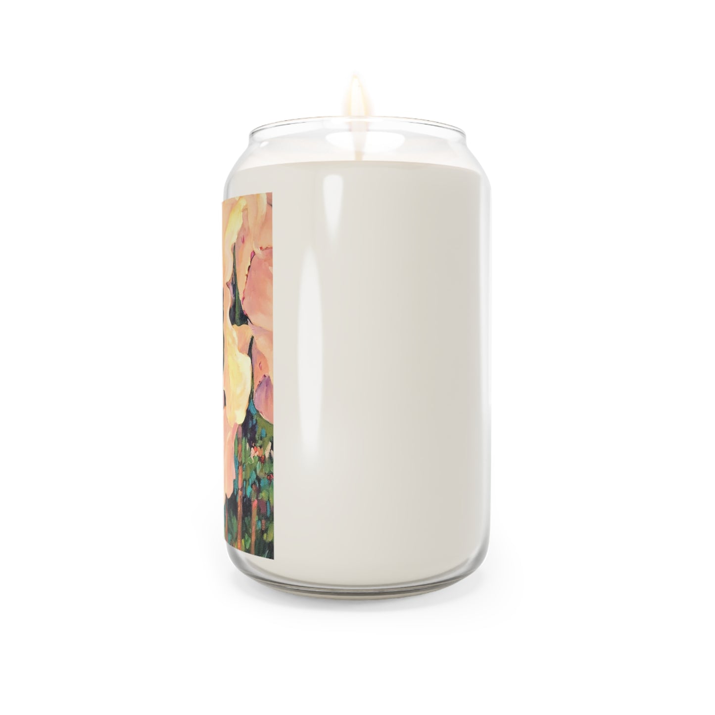 13.75oz Eco-Friendly Scented or Unscented Soy Wax Candle Jar with 'Pink Orchid' Floral Artwork by American Artist Barbara Cleary