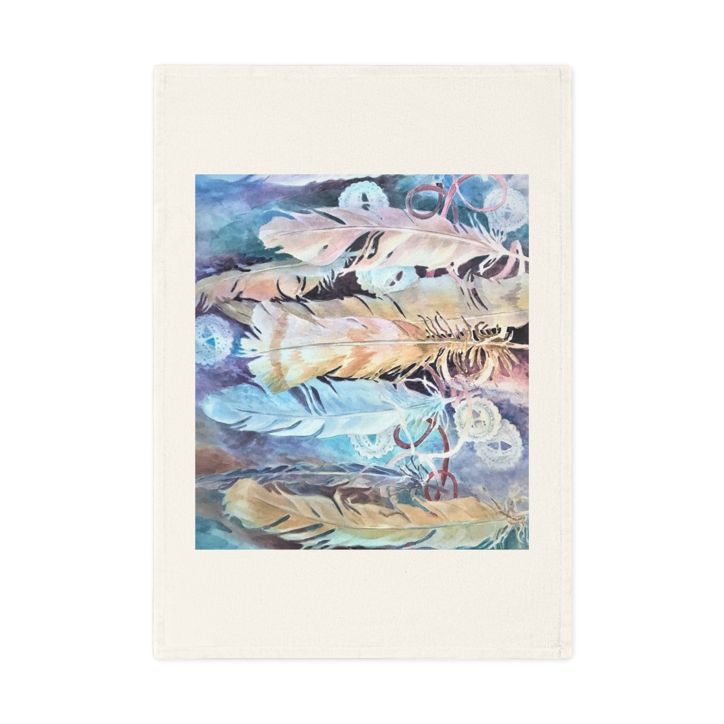 'Conchos Feathers' Organic Cotton Tea Towel I Original Artwork by American Artist Barbara Cleary | Barbara Cleary Designs
