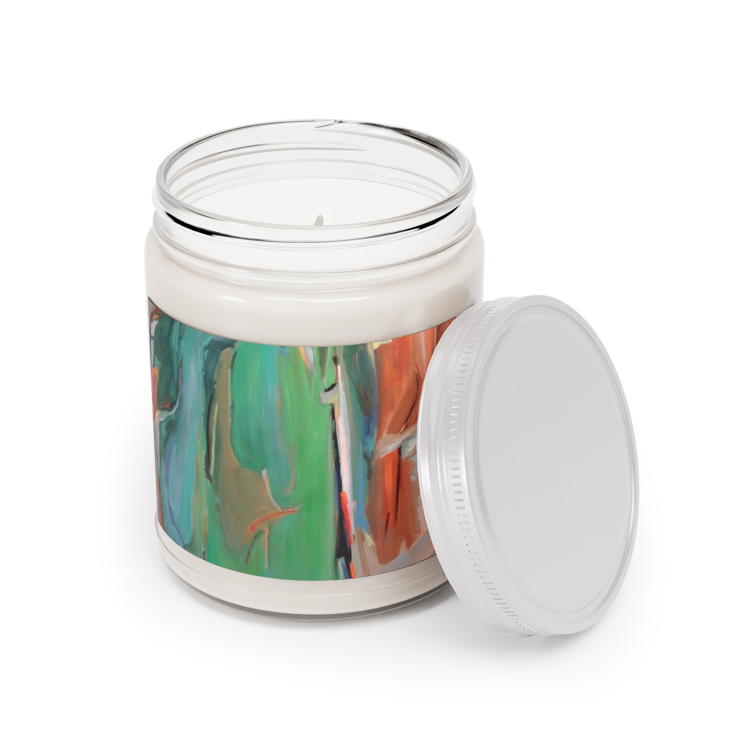 9oz Eco-Friendly Scented or Unscented Soy Wax Candle Jar with 'Colorscape 2' Abstract Artwork by American Artist Barbara Cleary