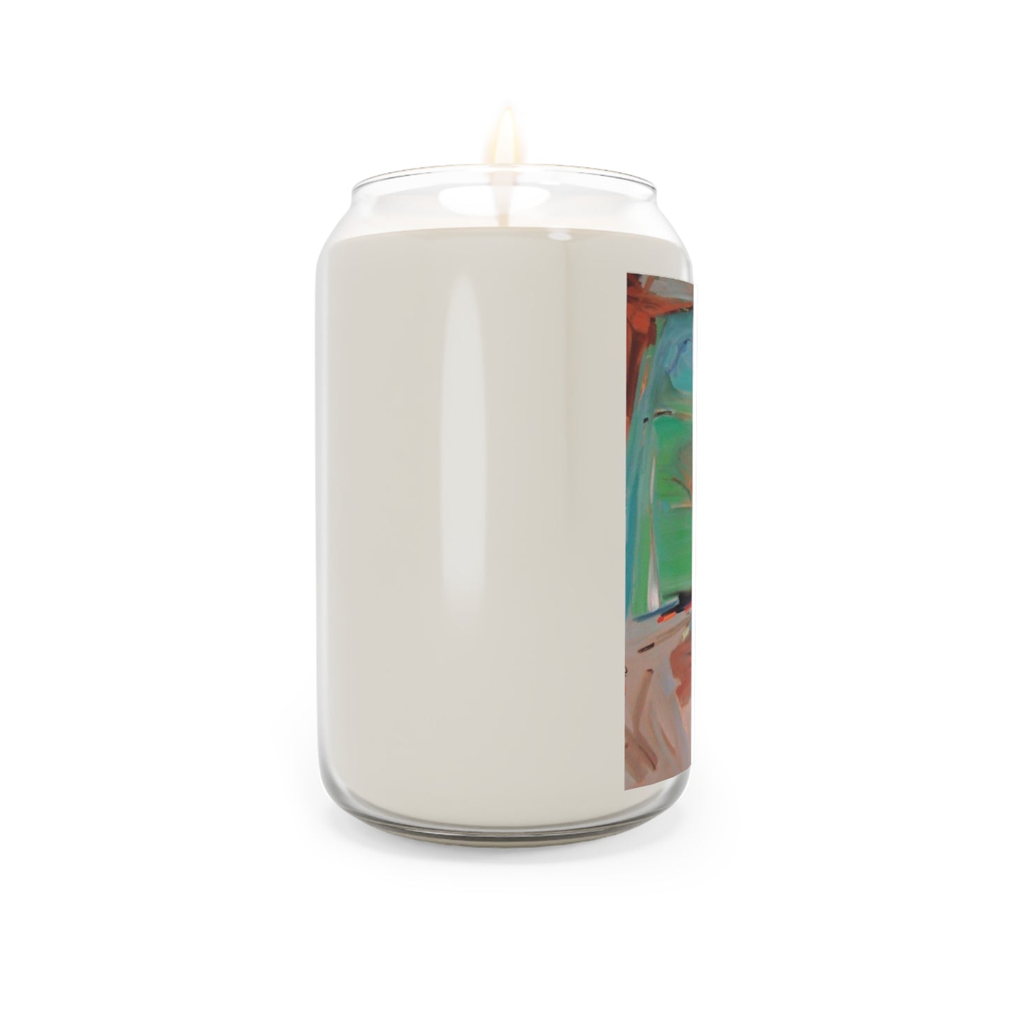 13.75oz Eco-Friendly Scented or Unscented Soy Wax Candle Jar with 'Colorscape 2' Abstract Artwork by American Artist Barbara Cleary