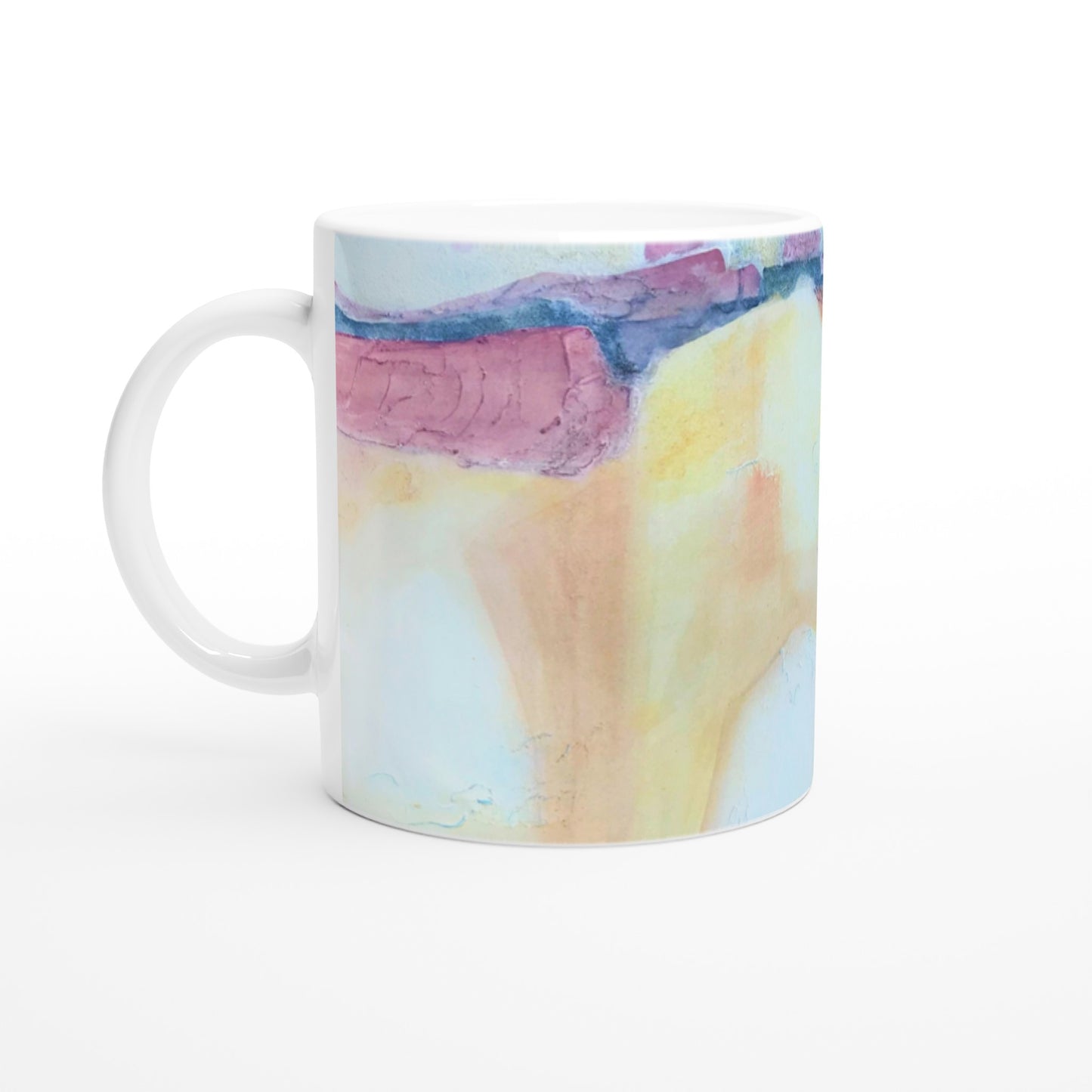 11oz White Ceramic Mug | Coffee Cup with 'Southwest Mixed Media' Artwork by American Artist Barbara Cleary