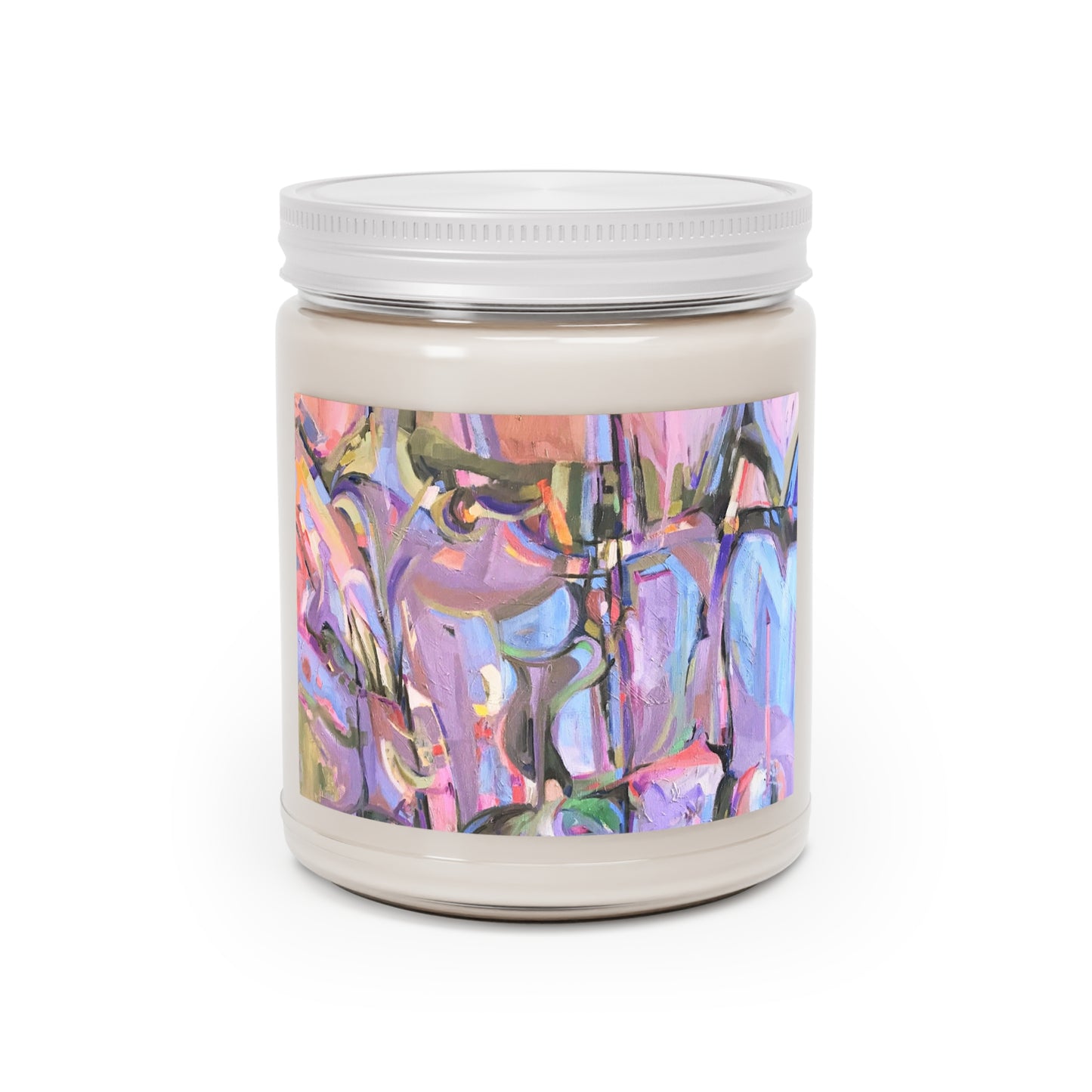 9oz Eco-Friendly Scented or Unscented Soy Wax Candle Jar with 'Passages' Abstract Artwork by American Artist Barbara Cleary