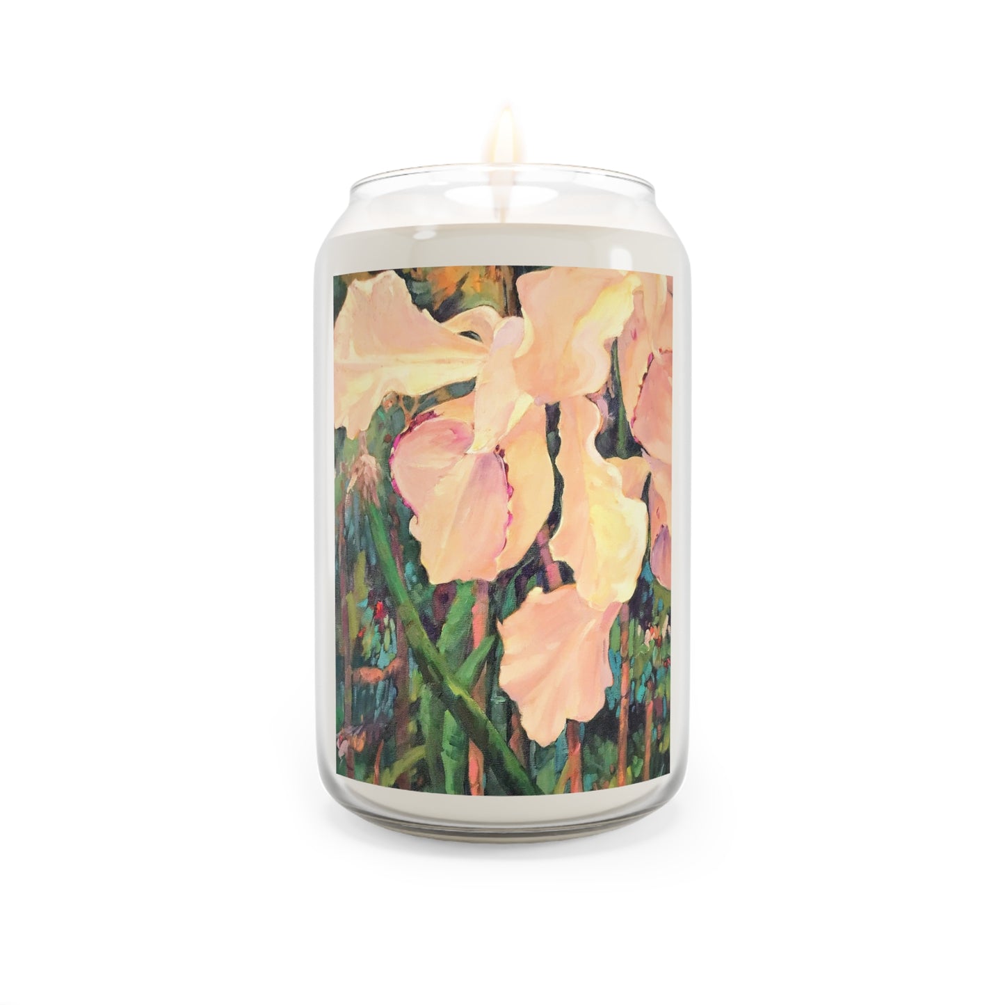 13.75oz Eco-Friendly Scented or Unscented Soy Wax Candle Jar with 'Pink Orchid' Floral Artwork by American Artist Barbara Cleary