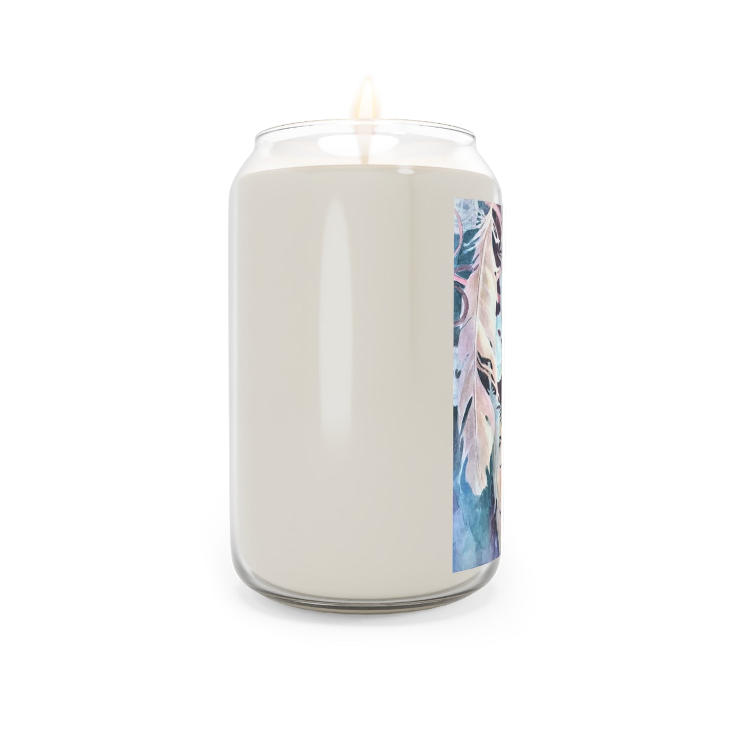 13.75oz Eco-Friendly Scented or Unscented Soy Wax Candle Jar with 'Conchos Feathers' Artwork by American Artist Barbara Cleary
