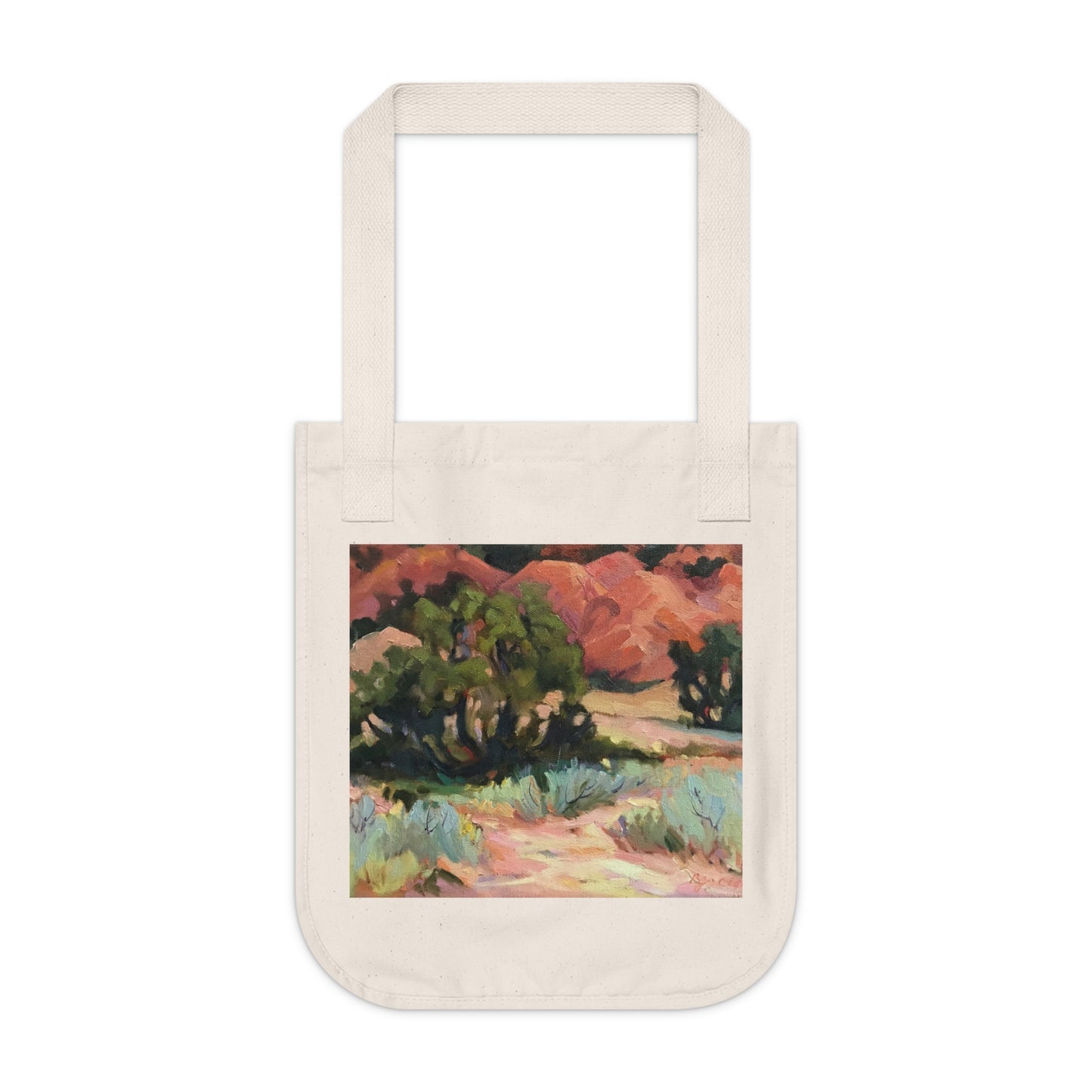 Organic Canvas Tote Bag with 'Mesa at Ghost Ranch' I Original Artwork by American Artist Barbara Cleary