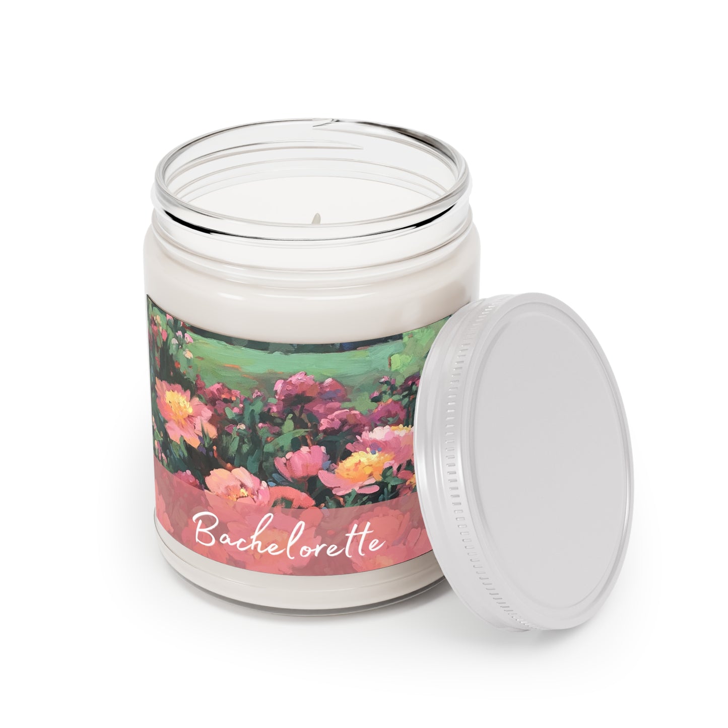 'Bachelorette' 9oz Eco-Friendly Soy Wax Candle Jar I Bridal Collection with 'Pink Princess' Artwork by American Artist Barbara Cleary