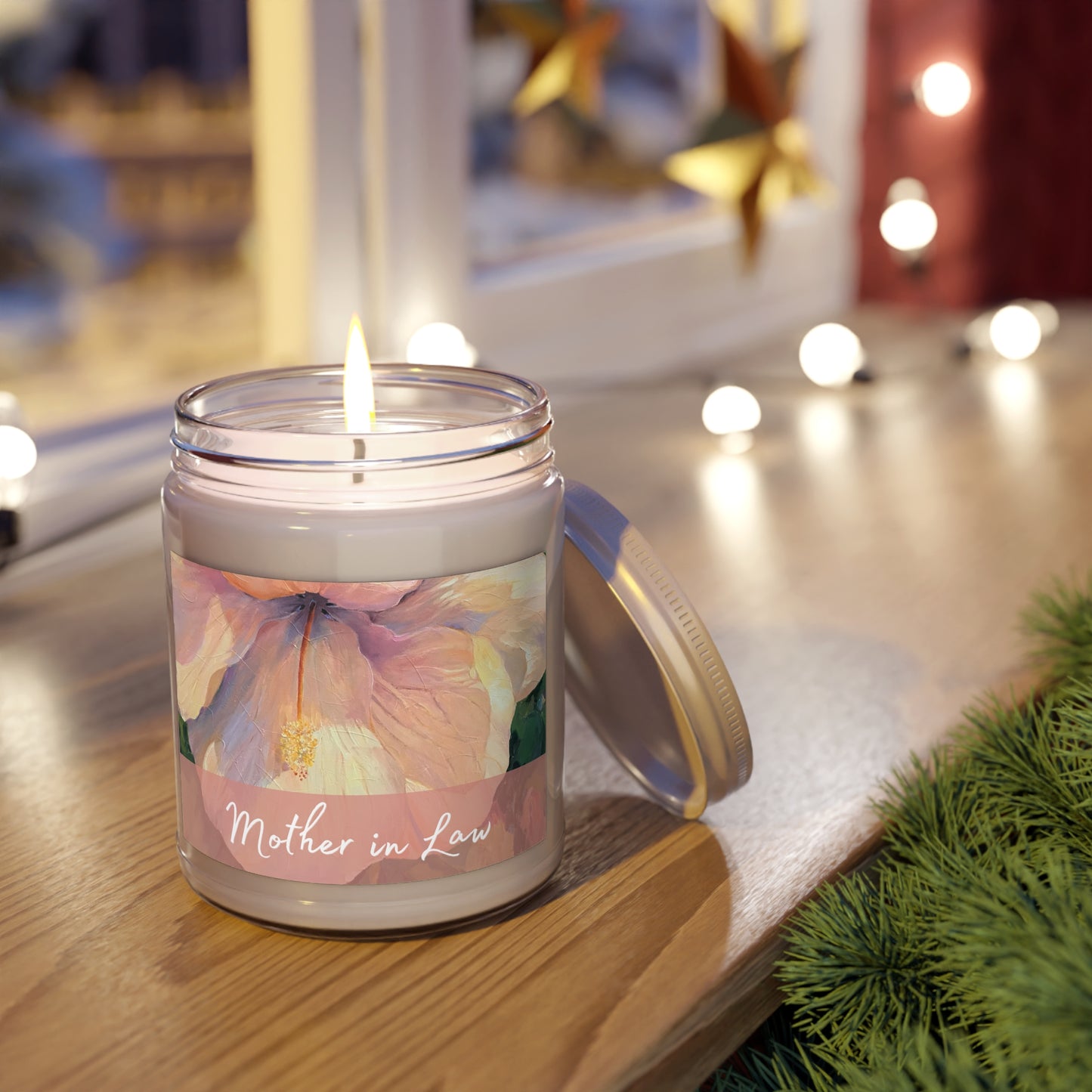 'Mother in Law' 9oz Eco-Friendly Soy Wax Candle Jar I Bridal Collection with 'Hibiscus' Artwork by American Artist Barbara Cleary