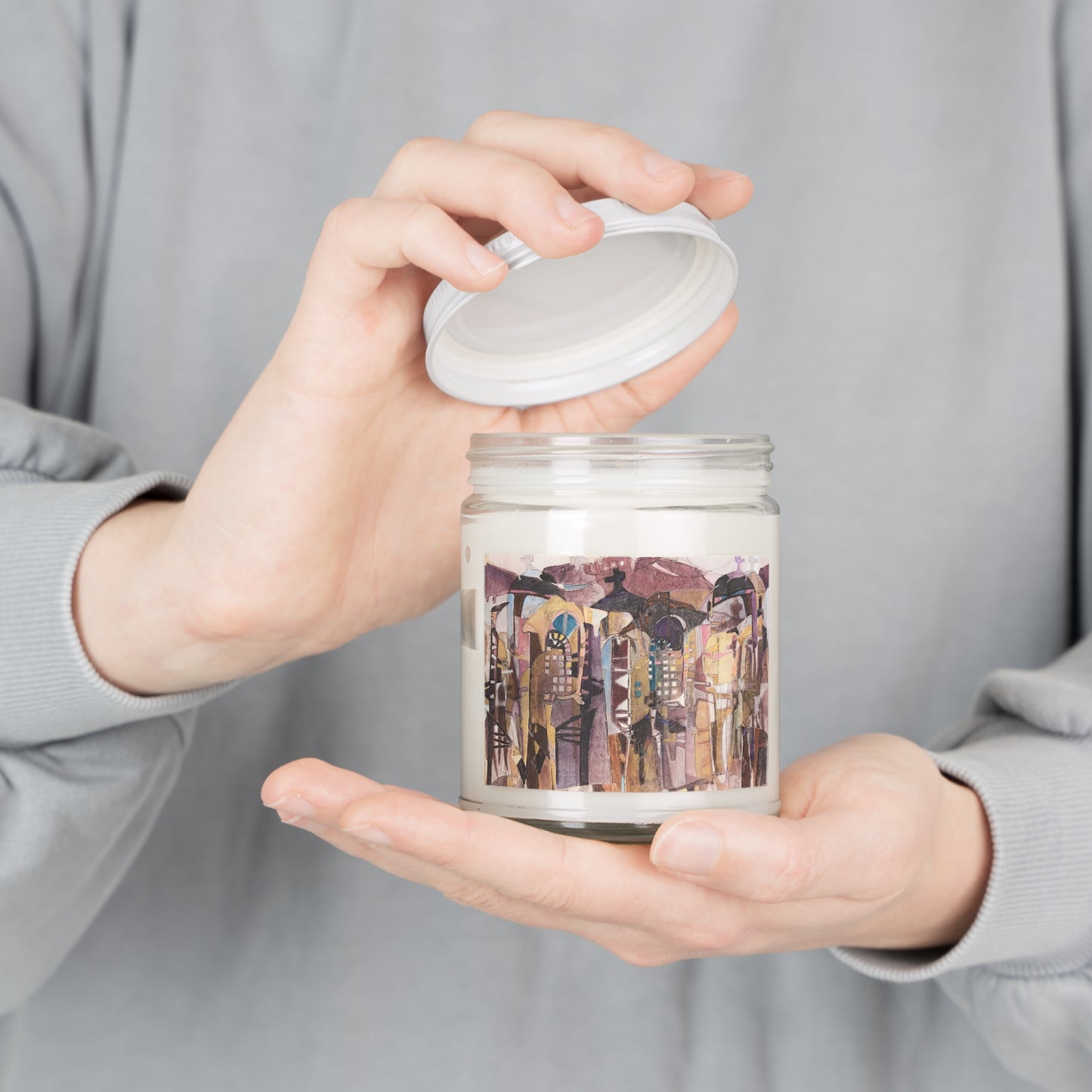 9oz Eco-FriendlyScented or Unscented Soy Wax Candle Jar with 'San Francisco De Asis' Southwestern Artwork by American Artist Barbara Cleary