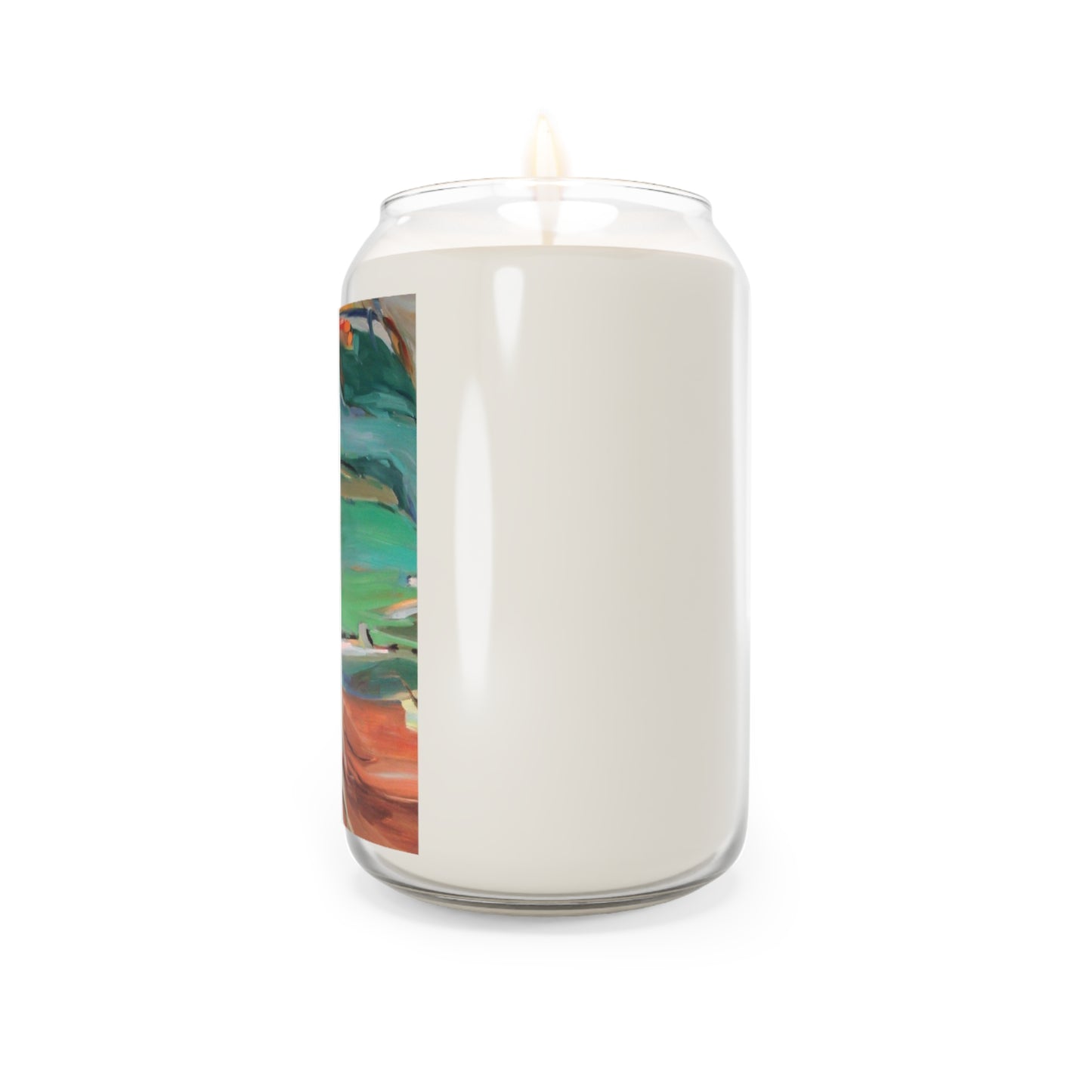 13.75oz Eco-Friendly Scented or Unscented Soy Wax Candle Jar with 'Colorscape 2' Abstract Artwork by American Artist Barbara Cleary