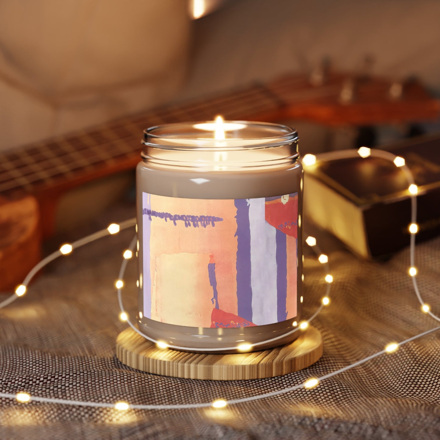9oz Eco-Friendly Scented or Unscented Soy Wax Candle Jar with 'Spirit of the Southwest' Abstract Artwork by American Artist Barbara Cleary