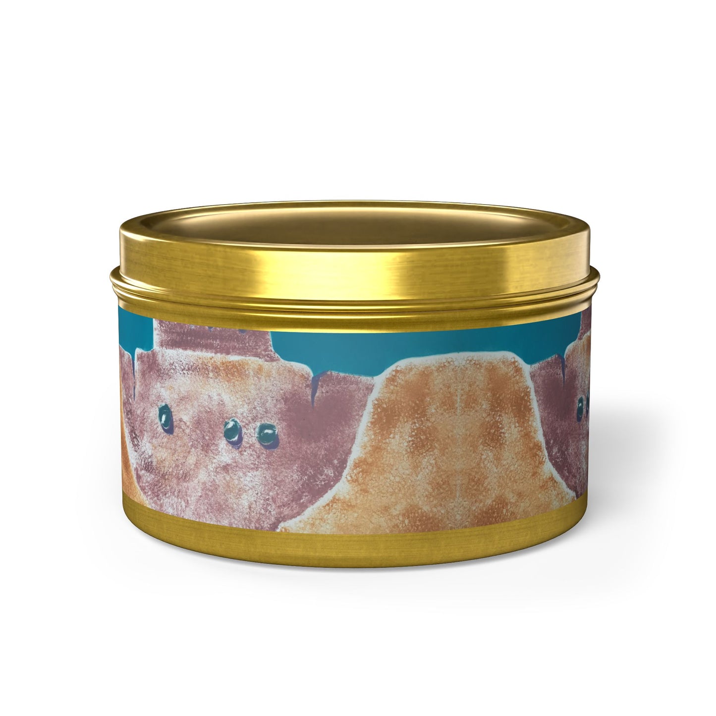8oz Eco-Friendly Scented or Unscented Soy Wax Tin Candle with 'Pueblo Series 1' Abstract Artwork by American Artist Barbara Cleary