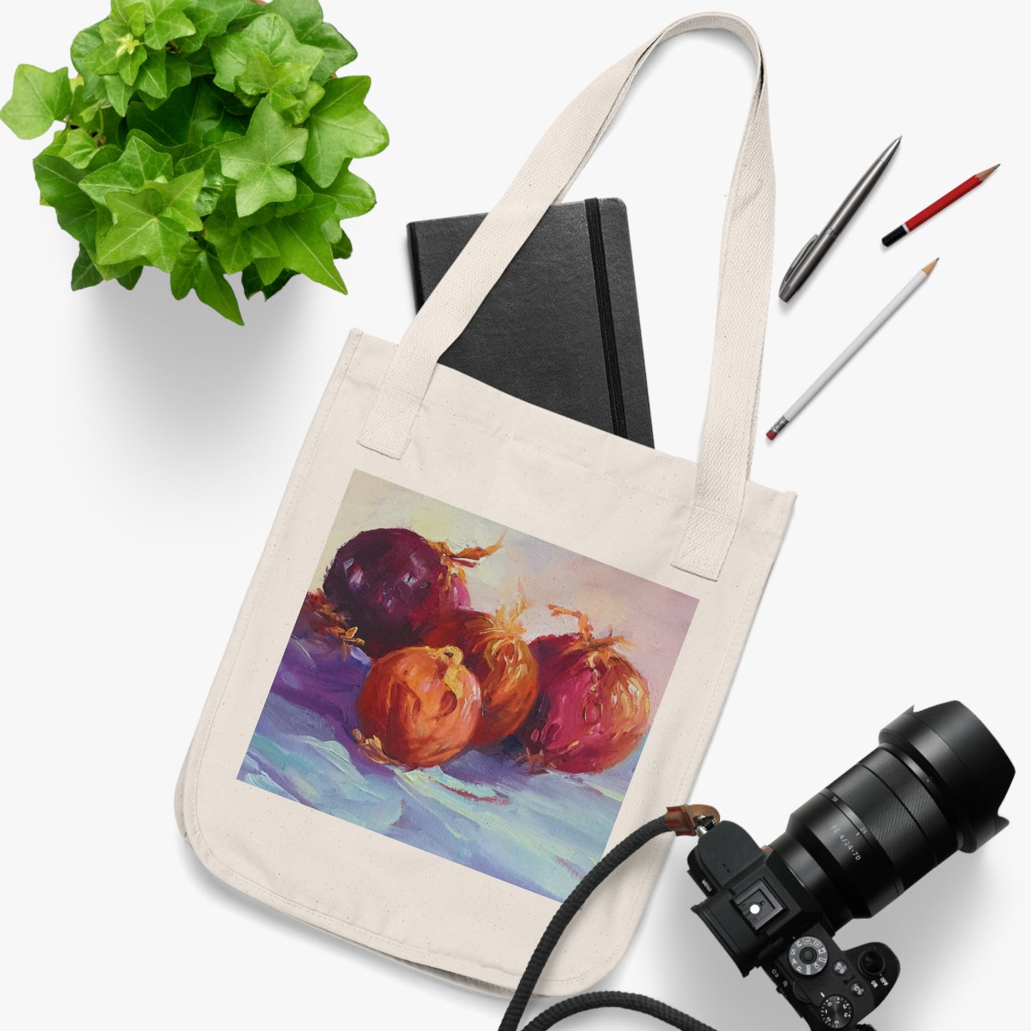 Organic Canvas Tote Bag with 'Onions' I Original Artwork by American Artist Barbara Cleary