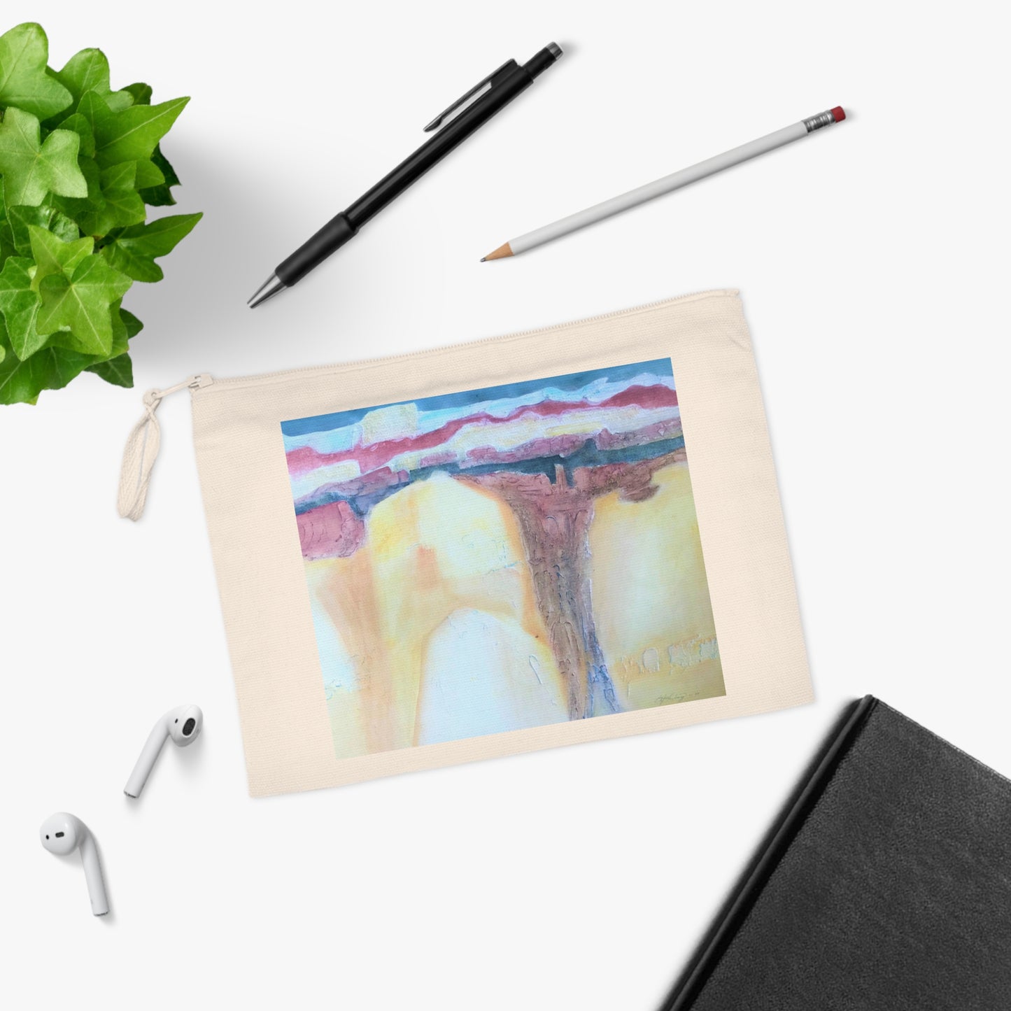 Eco-Friendly Pouch with 'Southwest Mixed Media' I Original Artwork by American Artist Barbara Cleary