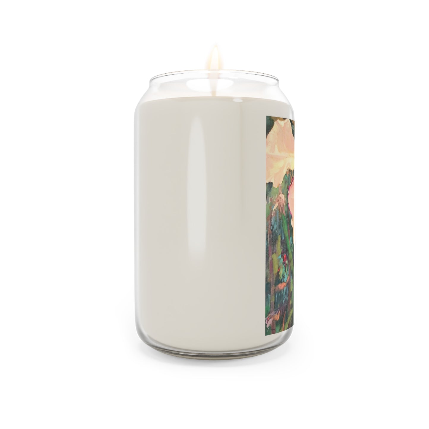 13.75oz Eco-Friendly Scented or Unscented Soy Wax Candle Jar with 'Pink Orchid' Floral Artwork by American Artist Barbara Cleary
