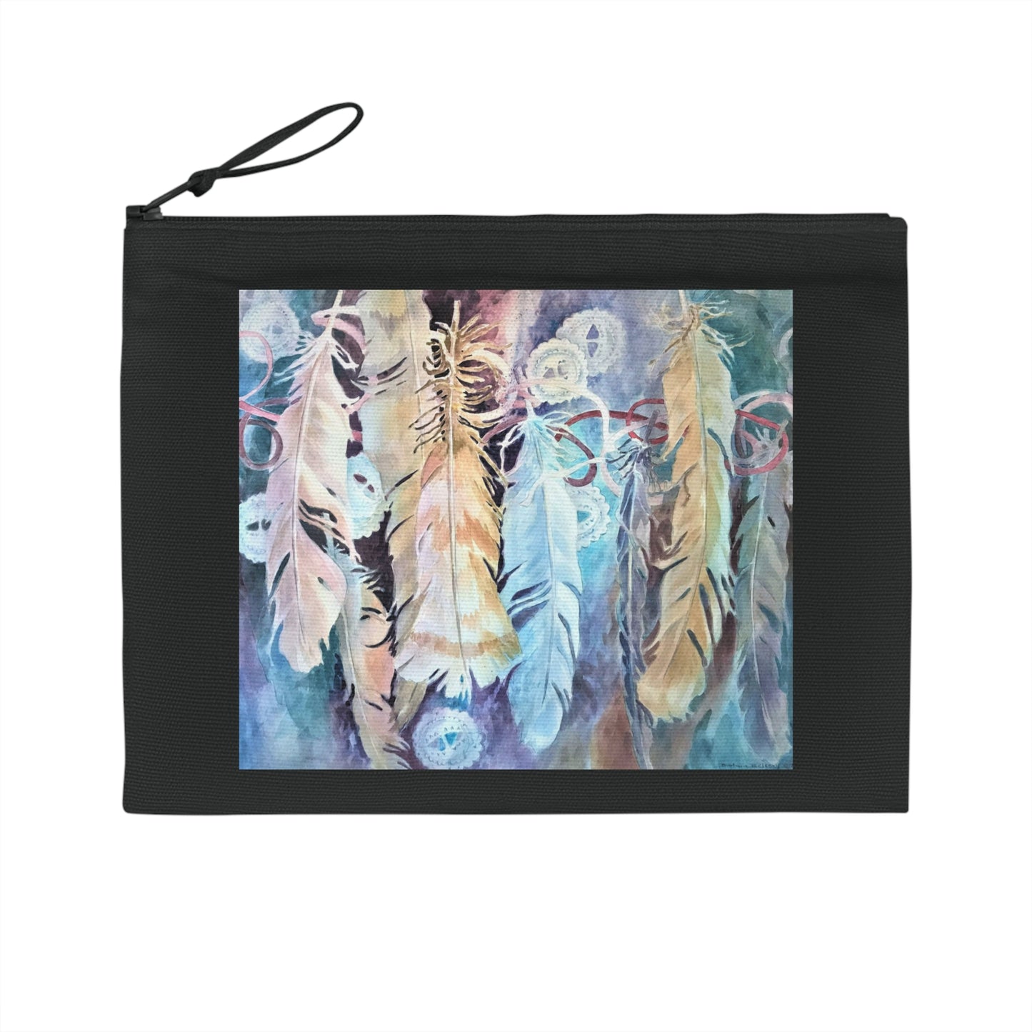 Eco-Friendly Pouch with 'Conchos Feathers' I Original Artwork by American Artist Barbara Cleary