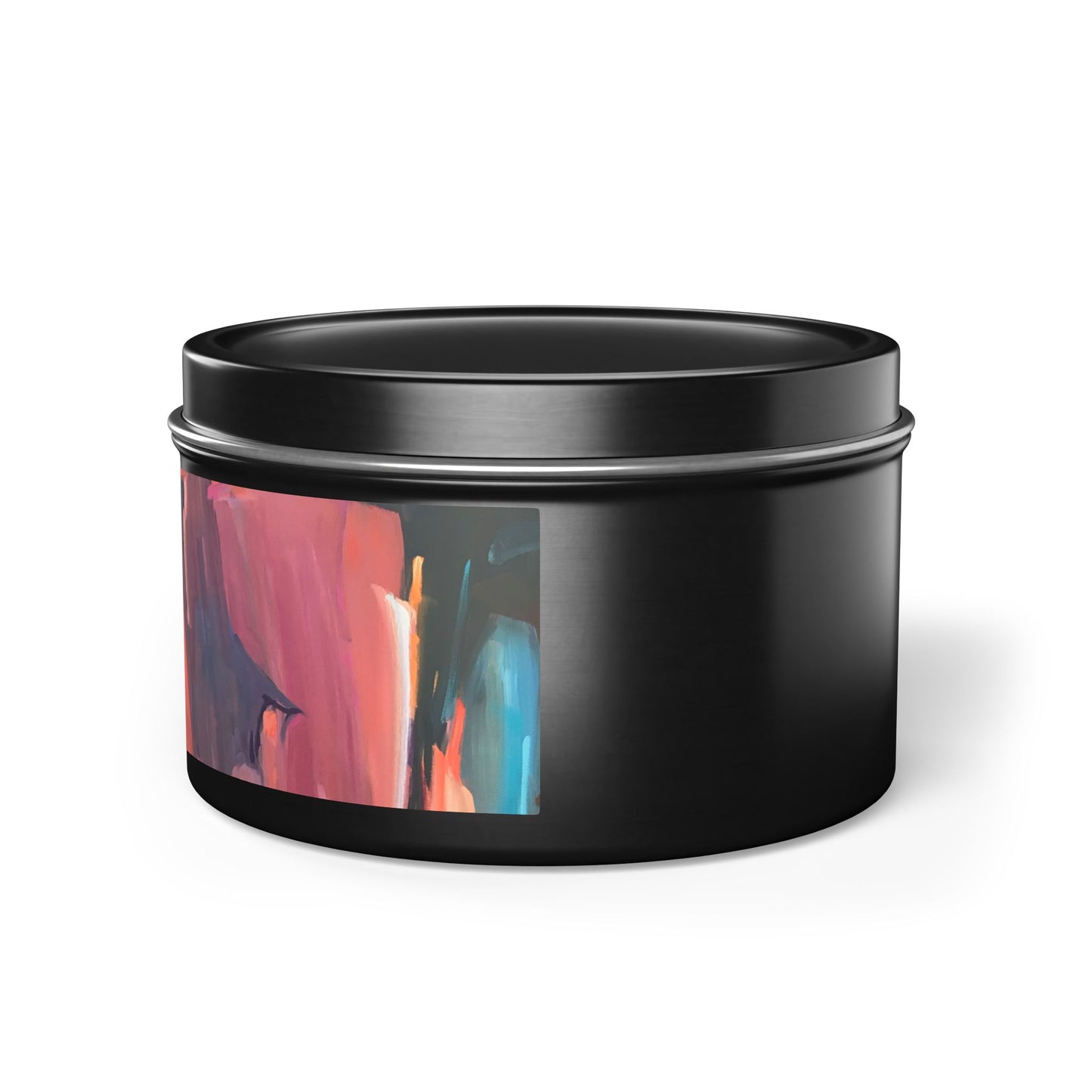 8oz Eco-Friendly Scented or Unscented Soy Wax Tin Candle with 'Colorscape' Abstract Artwork by American Artist Barbara Cleary