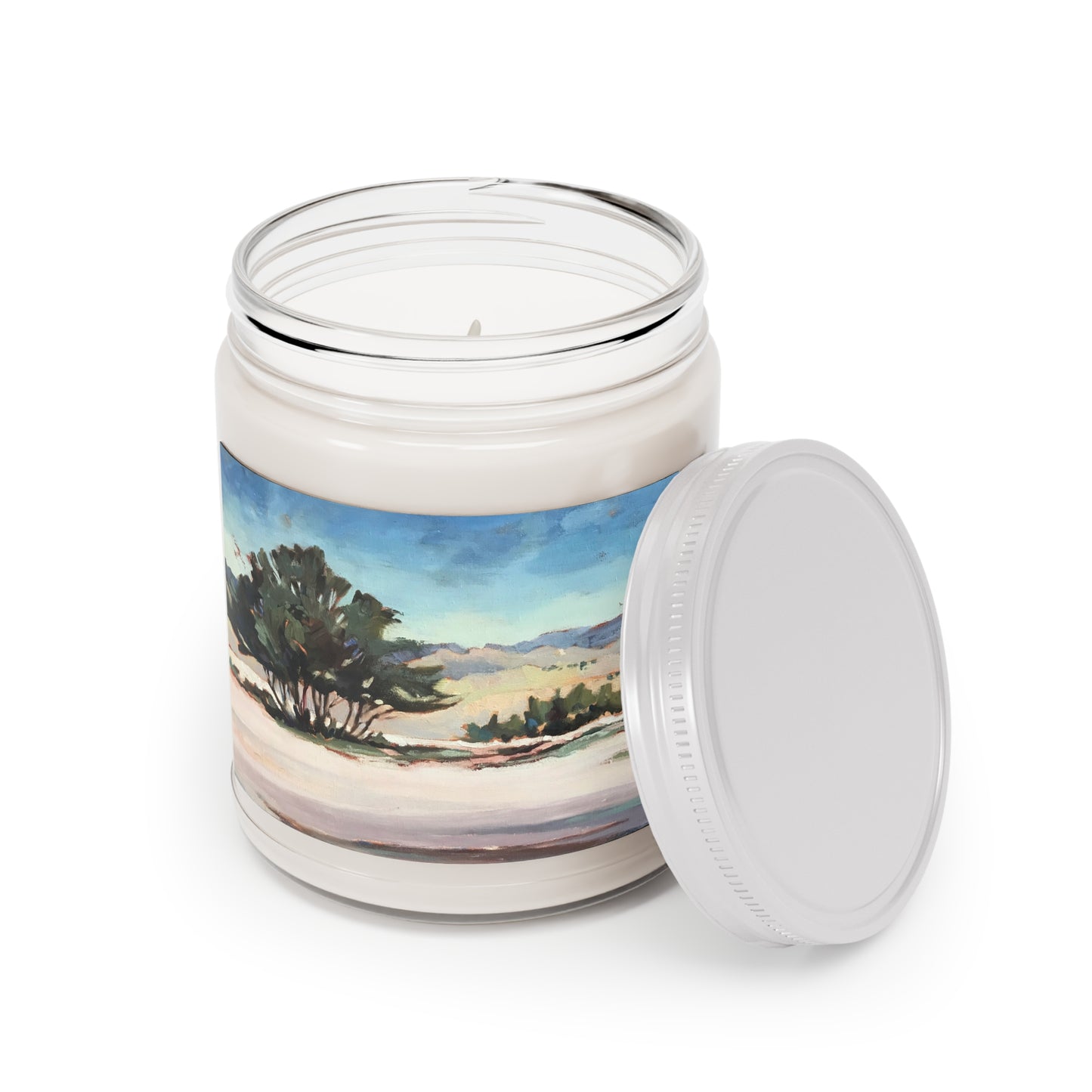 9oz Eco-Friendly Scented or Unscented Soy Wax Candle Jar with 'Georgia's View' Southwestern Artwork by American Artist Barbara Cleary