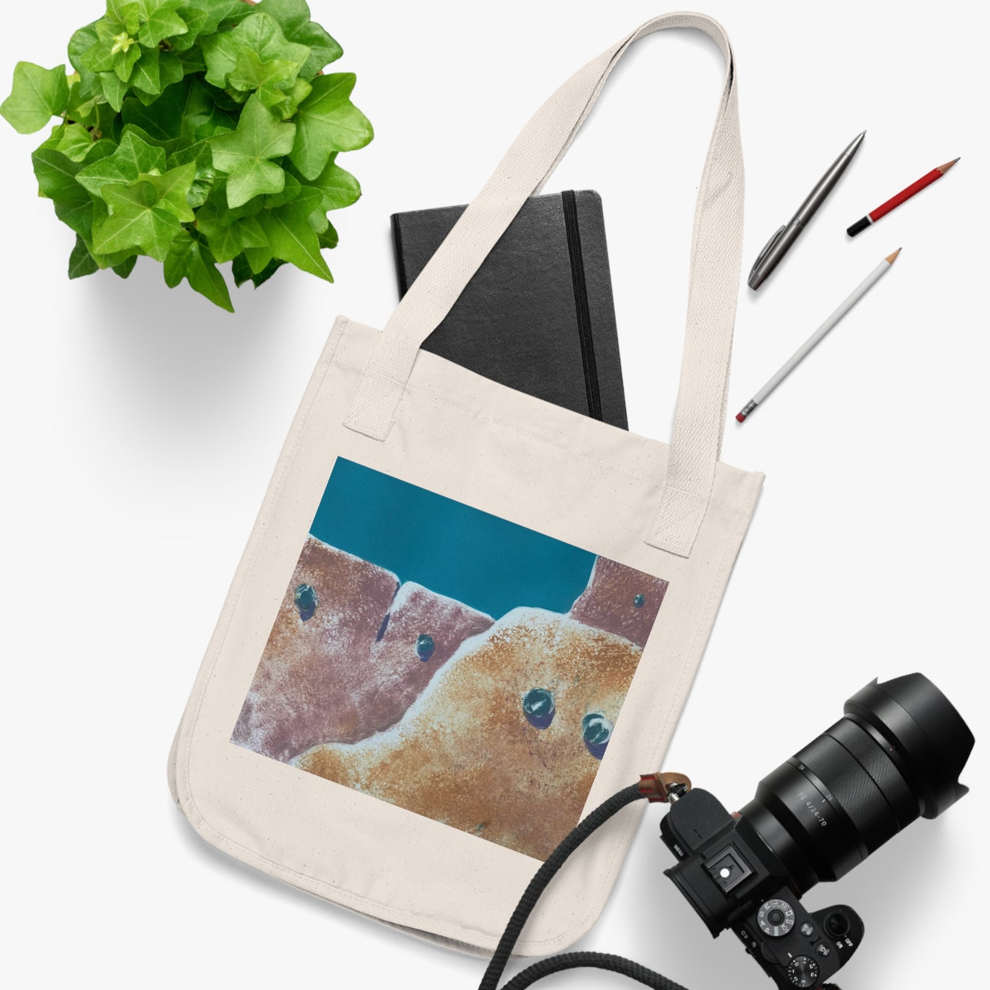 Organic Canvas Tote Bag with 'Pueblo Series 2' Abstract I Original Artwork by American Artist Barbara Cleary