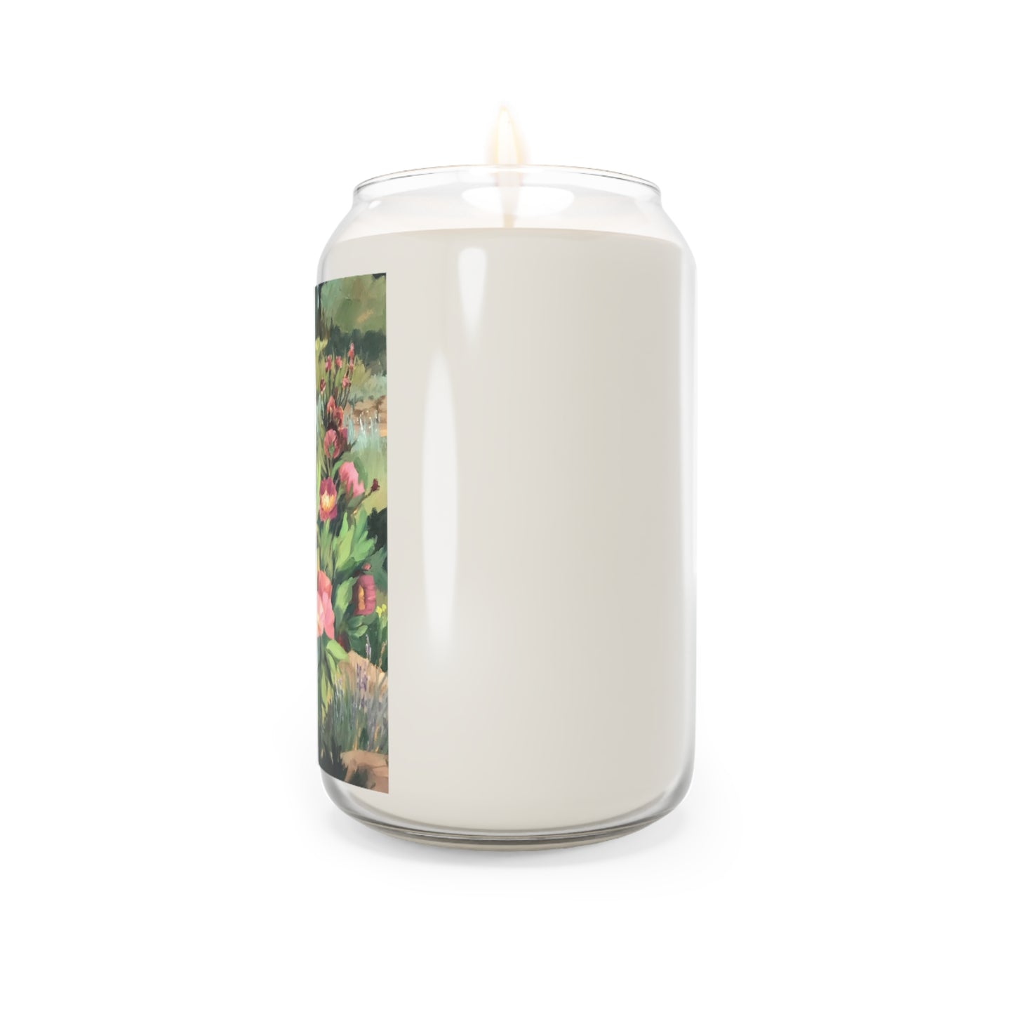 13.75oz Eco-Friendly Scented or Unscented Soy Wax Candle Jar with 'Pink Blooms' Floral Artwork by American Artist Barbara Cleary