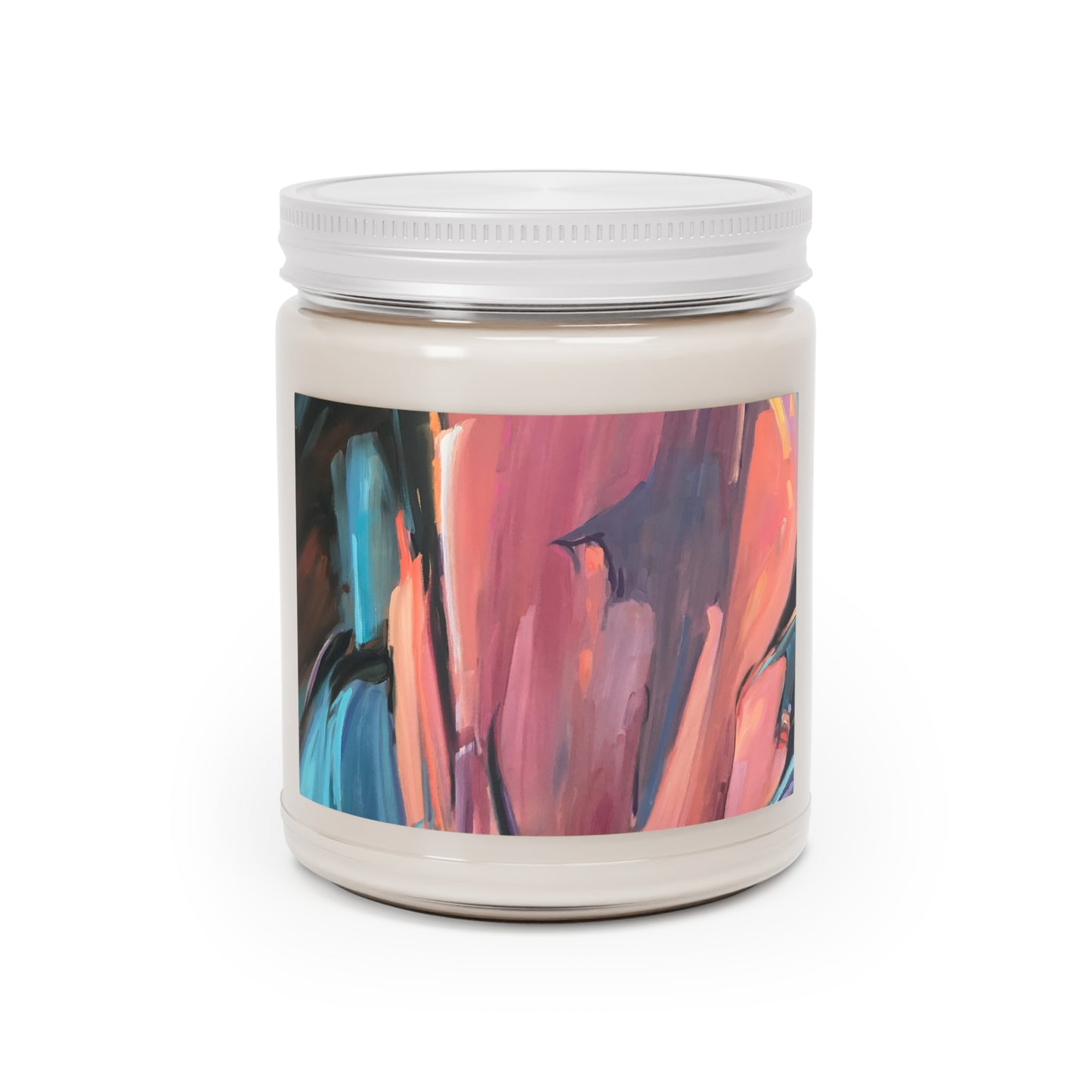 9oz Eco-Friendly Scented or Unscented Soy Wax Candle Jar with 'Colorscape' Abstract Artwork by American Artist Barbara Cleary
