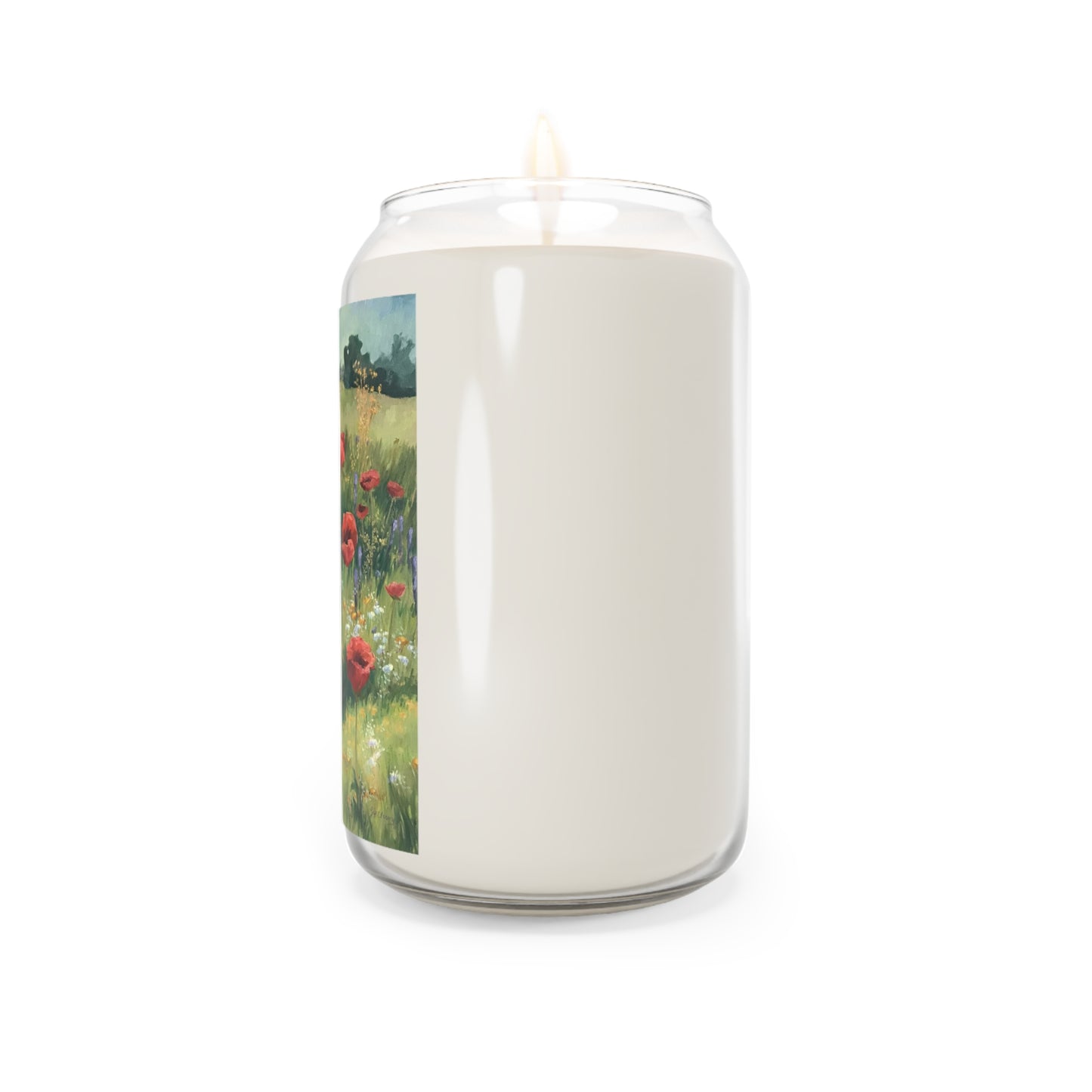 13.75oz Eco-Friendly Scented or Unscented Soy Wax Candle Jar with 'Field of Red Poppies' Floral Artwork by American Artist Barbara Cleary