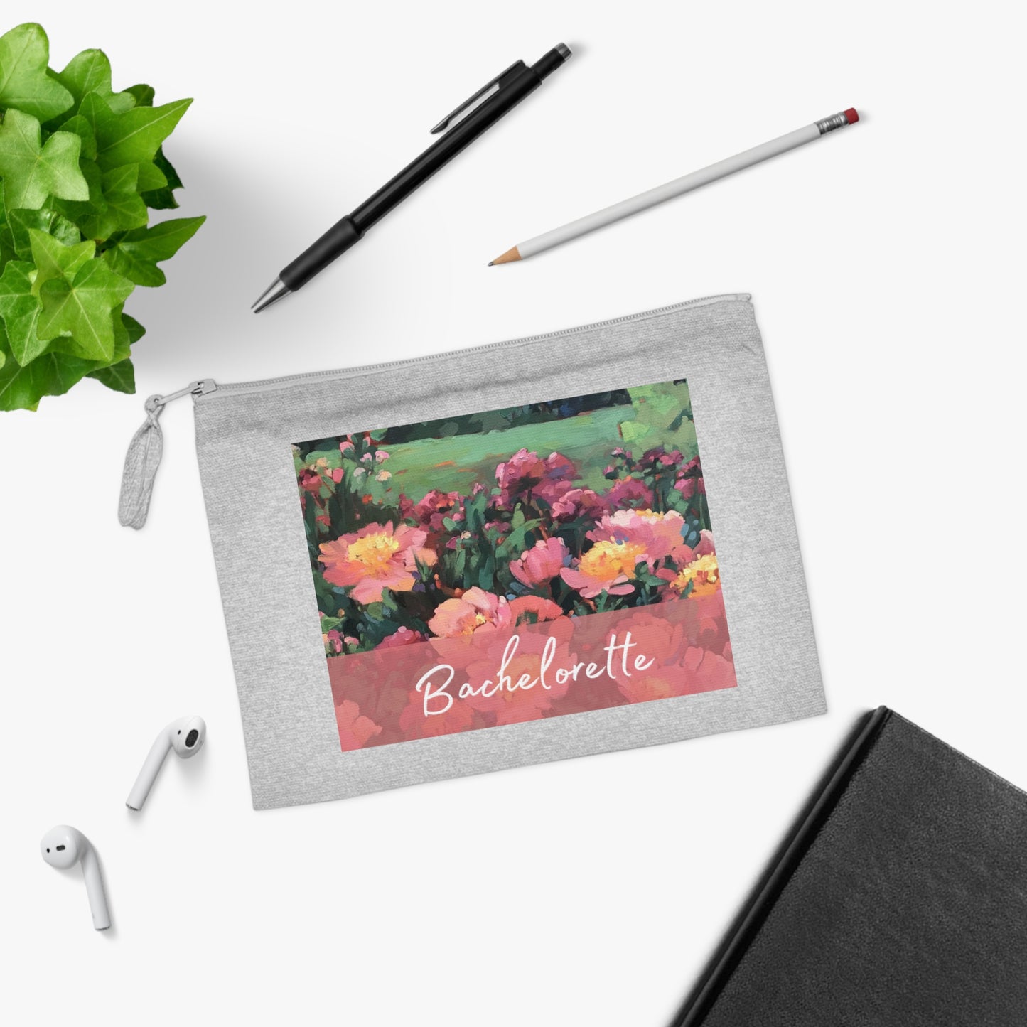 'Bachelorette' Eco-Friendly Pouch I Bridal Collection I with 'Pink Princess' Original Artwork by American Artist Barbara Cleary
